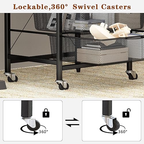 Miniatura 9 de AWQM Armario de almacenamiento de archivos rodante, organizador de 5 cajones con ruedas bloqueables, soporte de impresora de oficina móvil, carrito