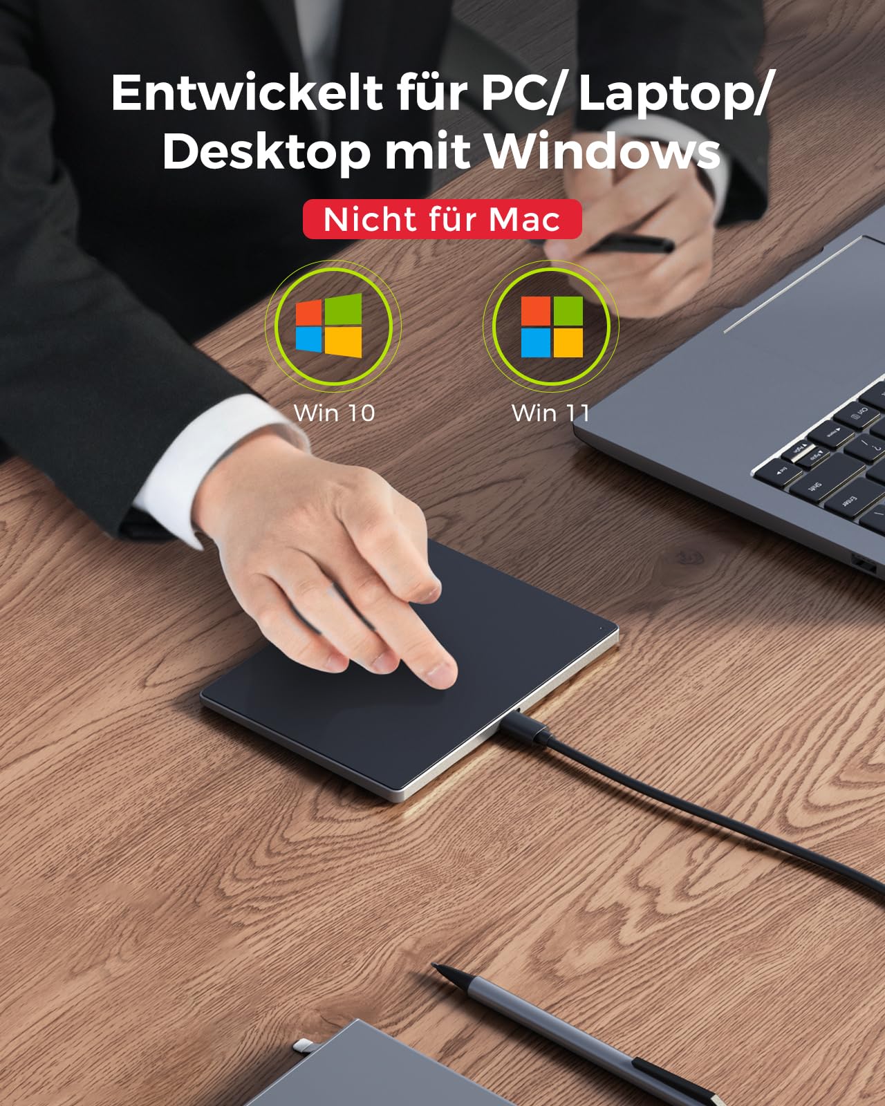 seenda Touchpad per PC, trackpad esterno in alluminio con navigazione multi-touch, mouse touchpad ad alta precisione con cavo solo per Windows 11/10, computer/laptop, nero e grigio