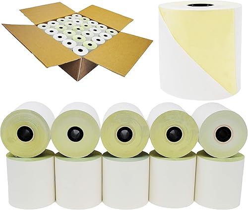 Rollos de recibo de papel autocopiativo de 2 capas de 3 x 95 pies, color blanco/canario, para caja registradora Star Micronics SP200, Star SP2000,