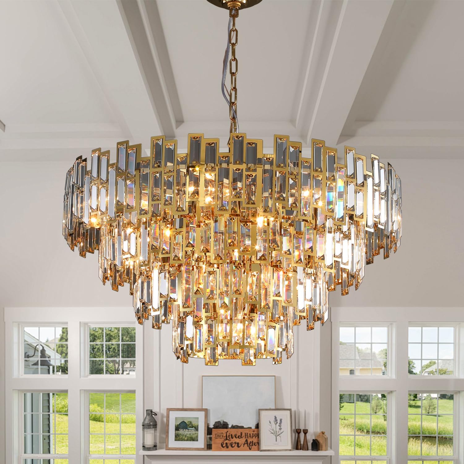 Gold Chandeliers Modern Crystal Chandelier 4-Tier for Dining Rooms Living Room Bedroom Foyer Entryway Ceiling Hanging Pendant Light W31'' 31.49 inch
