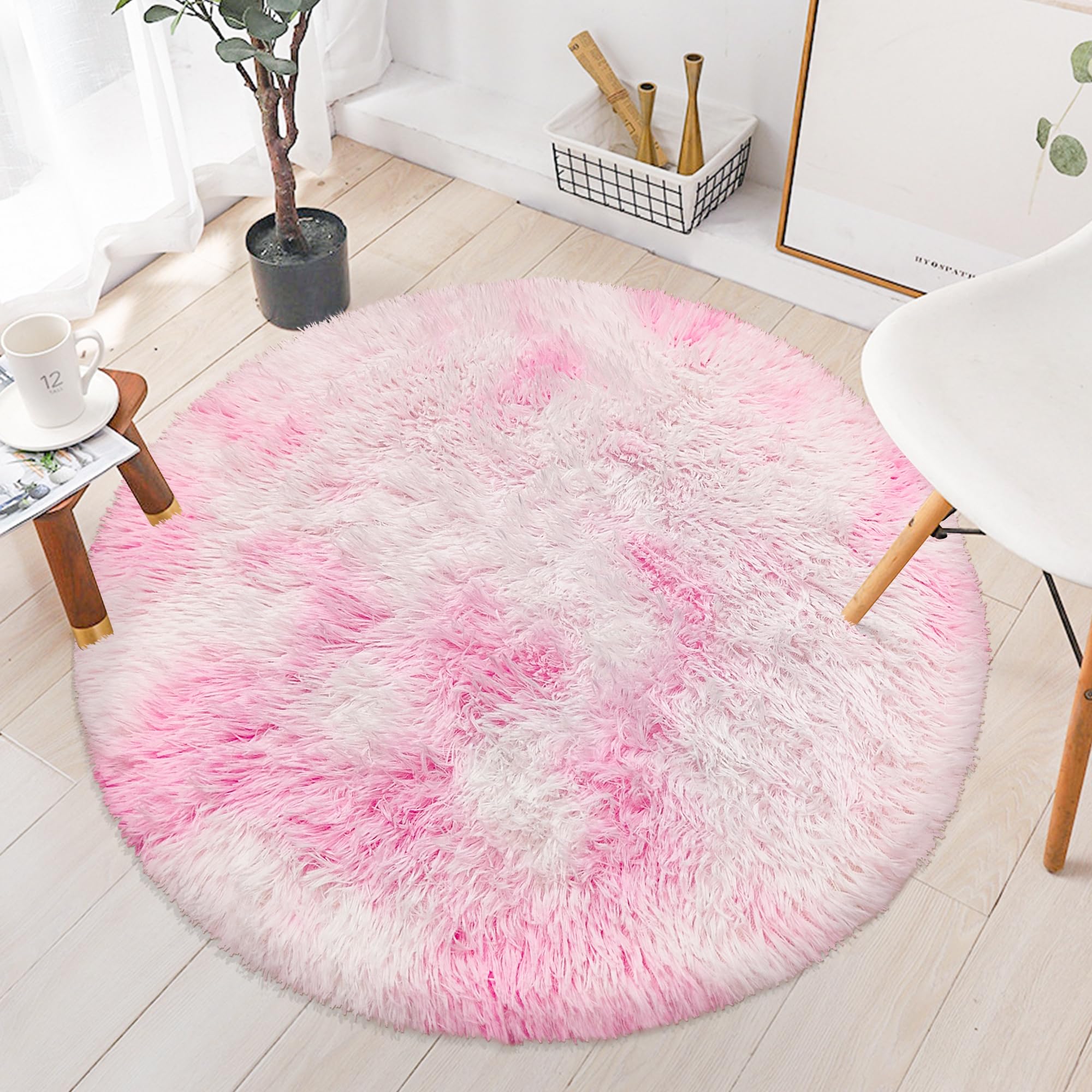 ATRUG Pink Round Rugs for Bedroom 3 Circle Area Rugs for Living Room Tie Dye Colorful Soft and