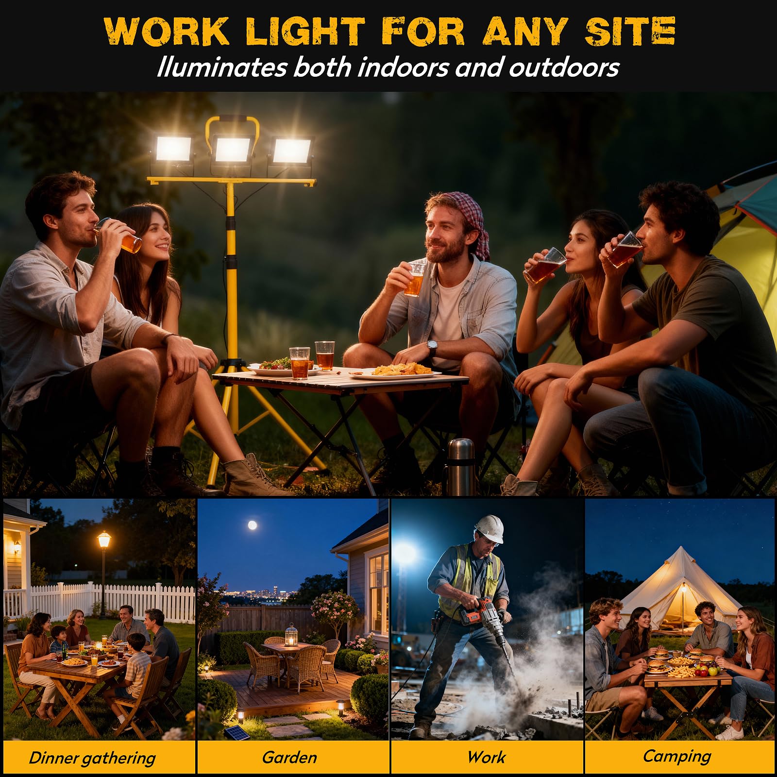 21000Lumen LED Work Lights with Stand 3 Head Portable Work Light with 16ft Cord Ip66 Waterproof Tripod Outdoor — view 7
