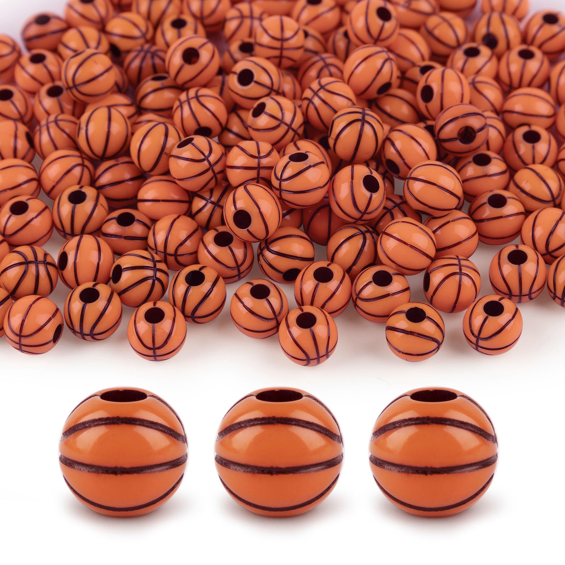 AUEAR, 200 Pack Basketball Beads Small Acrylic Spacer Bead Charms Sports Pony for DIY Craft Bracelets Keychains Necklaces Earrings Hair Ties Handmade Making 12mm