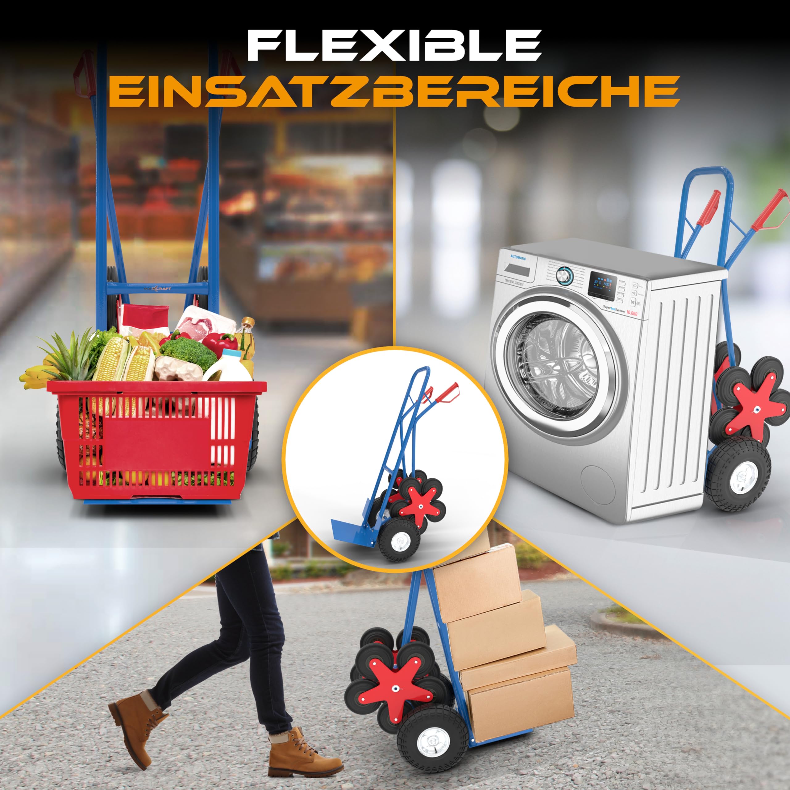 Sackkarre Treppenkarre bis 200 kg Treppensackkarre Transportkarre Treppensteiger - 12 Räder