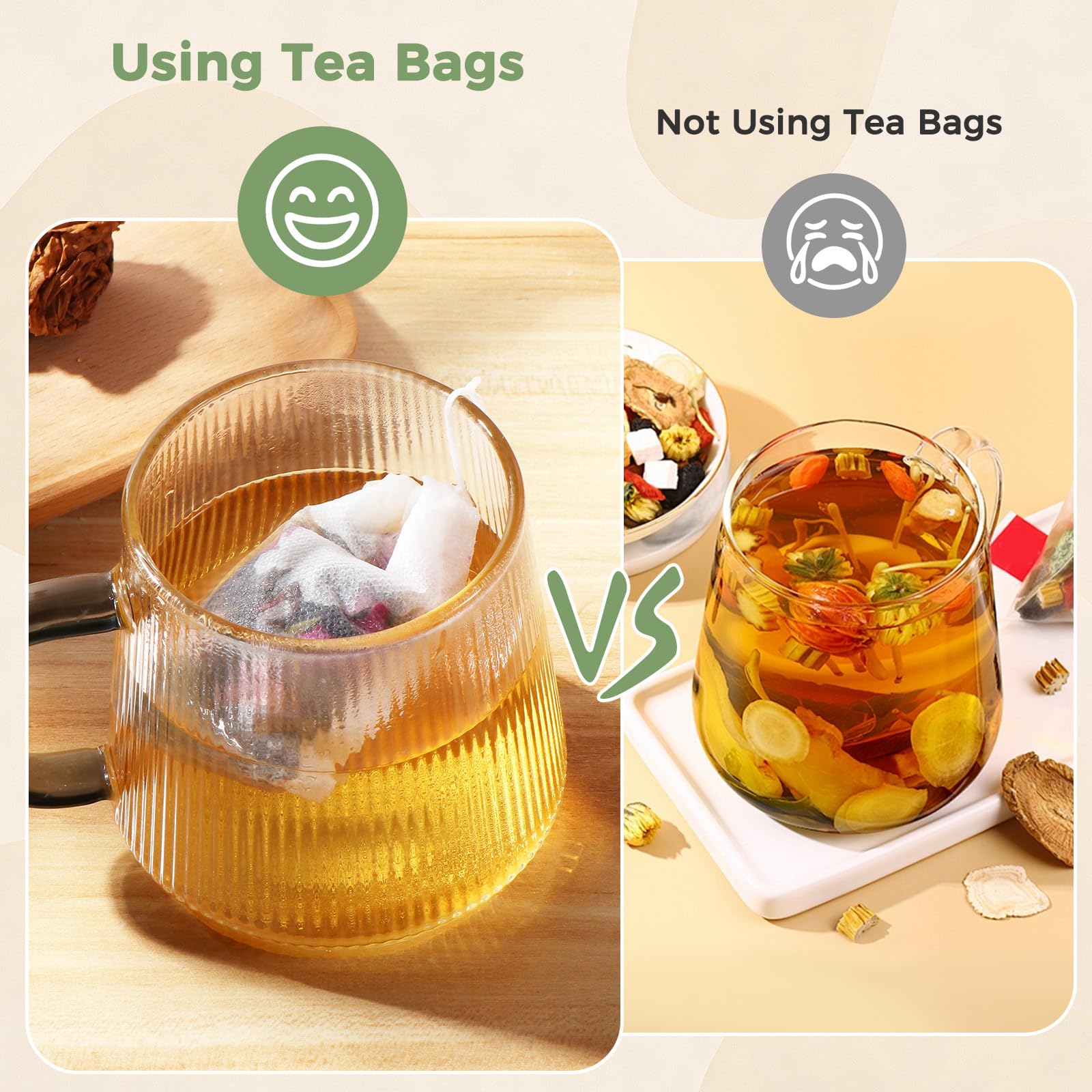 Oderra 200 Bolsas de Té Rellenables con Cordón 7x9 cm – Filtros Finos para Té, Café y Especias