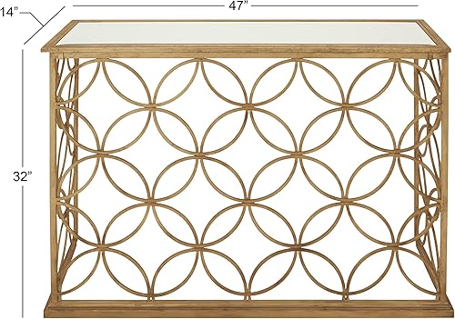 Miniatura 3 de Deco 79 Mesa consola geométrica de metal con parte superior de cristal espejo, 47 x 15 x 32 pulgadas, color dorado