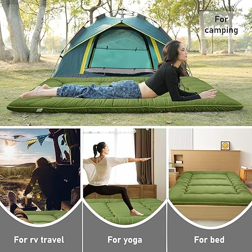 Miniatura 7 de Colchón de futón Shiki japonés verde colchón de invitados enrollado plegable portátil para campamento para habitación de invitados tamaño individual