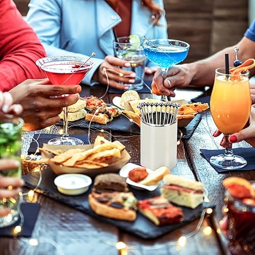 Miniatura 4 de Palillos de cóctel de metal, 16 piezas + 1 kit de soporte de acero inoxidable, palillos de cóctel reutilizables para adornar selecciones de cóctel