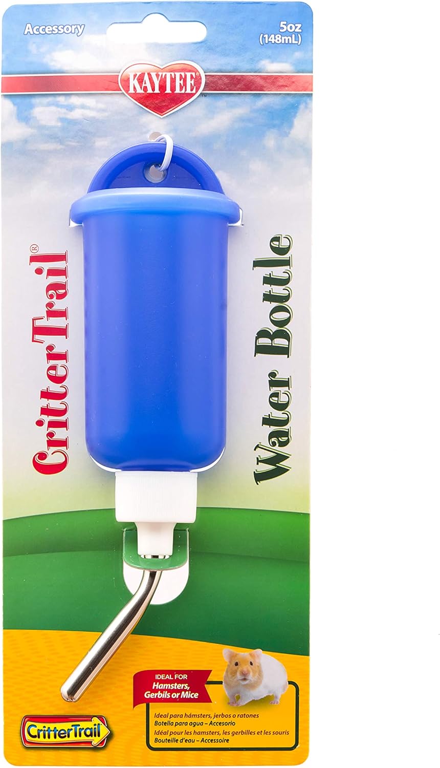 Kaytee CritterTrail Water Bottle for Pet Hamsters, Mice and Gerbils, 5 oz,Blue