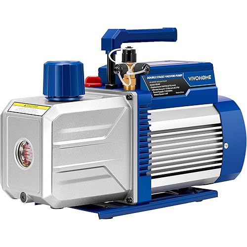 VIVOHOME 1 HP 9.6 CFM 2 Stage HVAC Vacuum Pump for R134a R12 R22 R502 R410a Systems, Auto AC Vacuum Pump for Automotive Air Conditioner Refrigeration Maintenance with 2 Oil Bottles