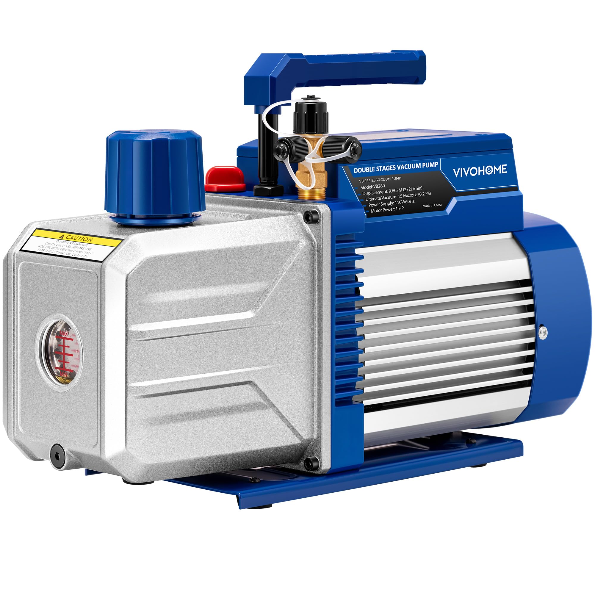 VIVOHOME 1 HP 9.6 CFM 2 Stage HVAC Vacuum Pump for R134a R12 R22 R502 R410a Systems, Auto AC Vacuum Pump for Automotive Air Conditioner Refrigeration Maintenance with 2 Oil BottlesGlobal Recycled StandardGlobal Recycled StandardGlobal Recycled Standard