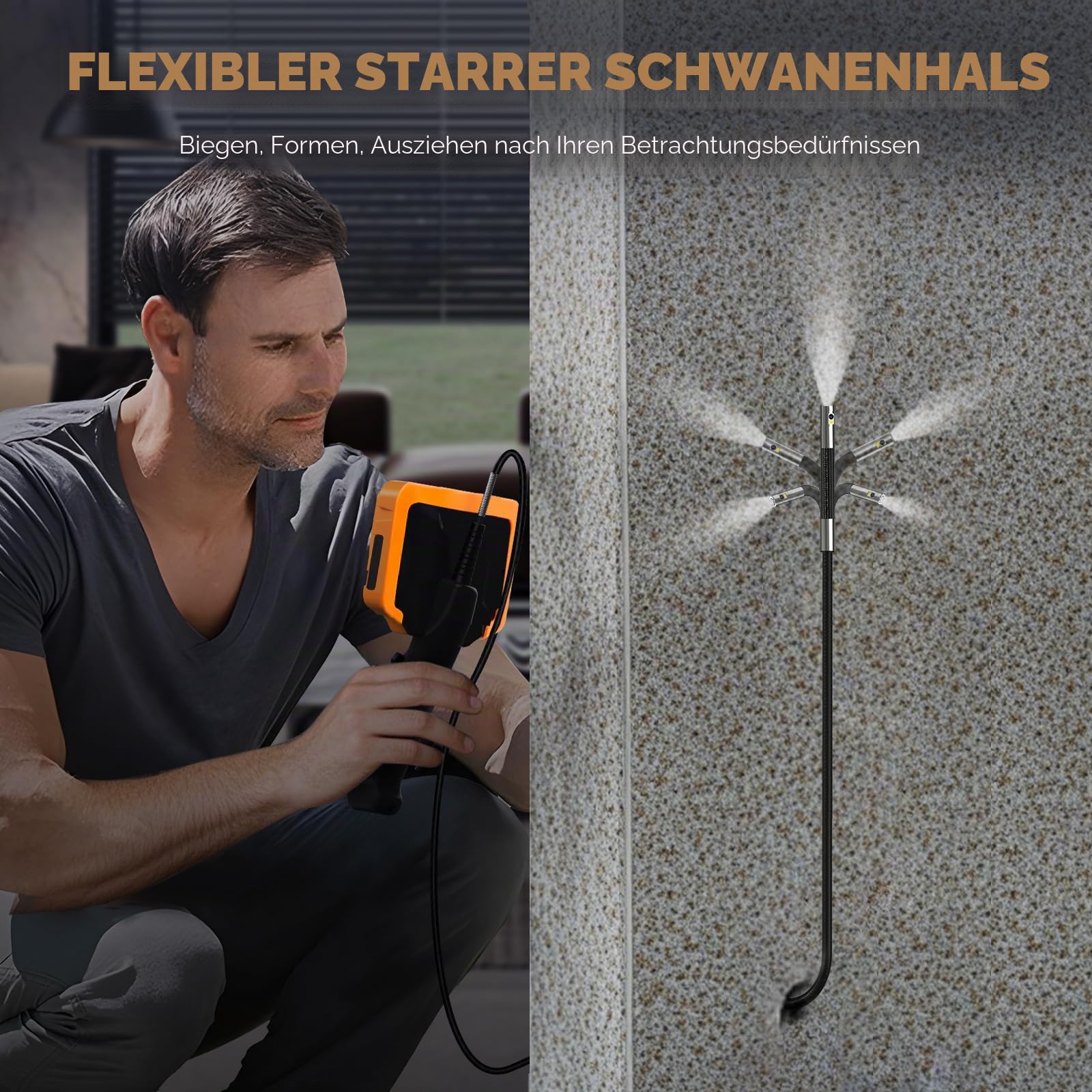 Doppeltes Endoskop 210° mit zwei Linsen, IPS-Endoskop-Kamera 7 Zoll (17,8 cm) 1080P mit Rollsteuerung, flexible wasserdichte Kamerasonde 6,5 mm für Inspektionen an der Wand, Auto