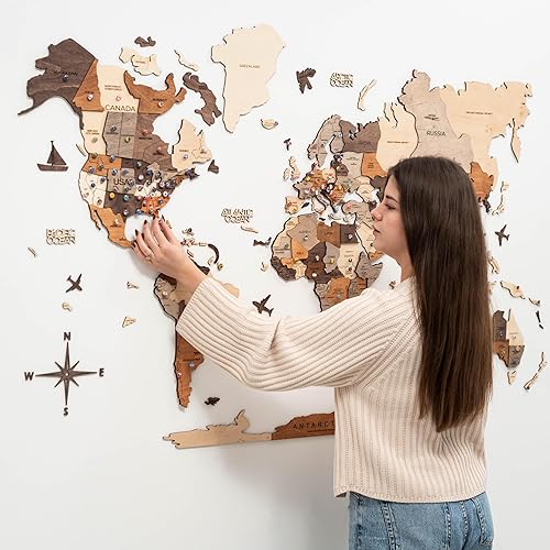 Vista 49 de Decoración del hogar, mapa del mundo de madera 3D, arte para pared, decoración de pared grande, mapa de viaje del mundo, idea de regalo, arte