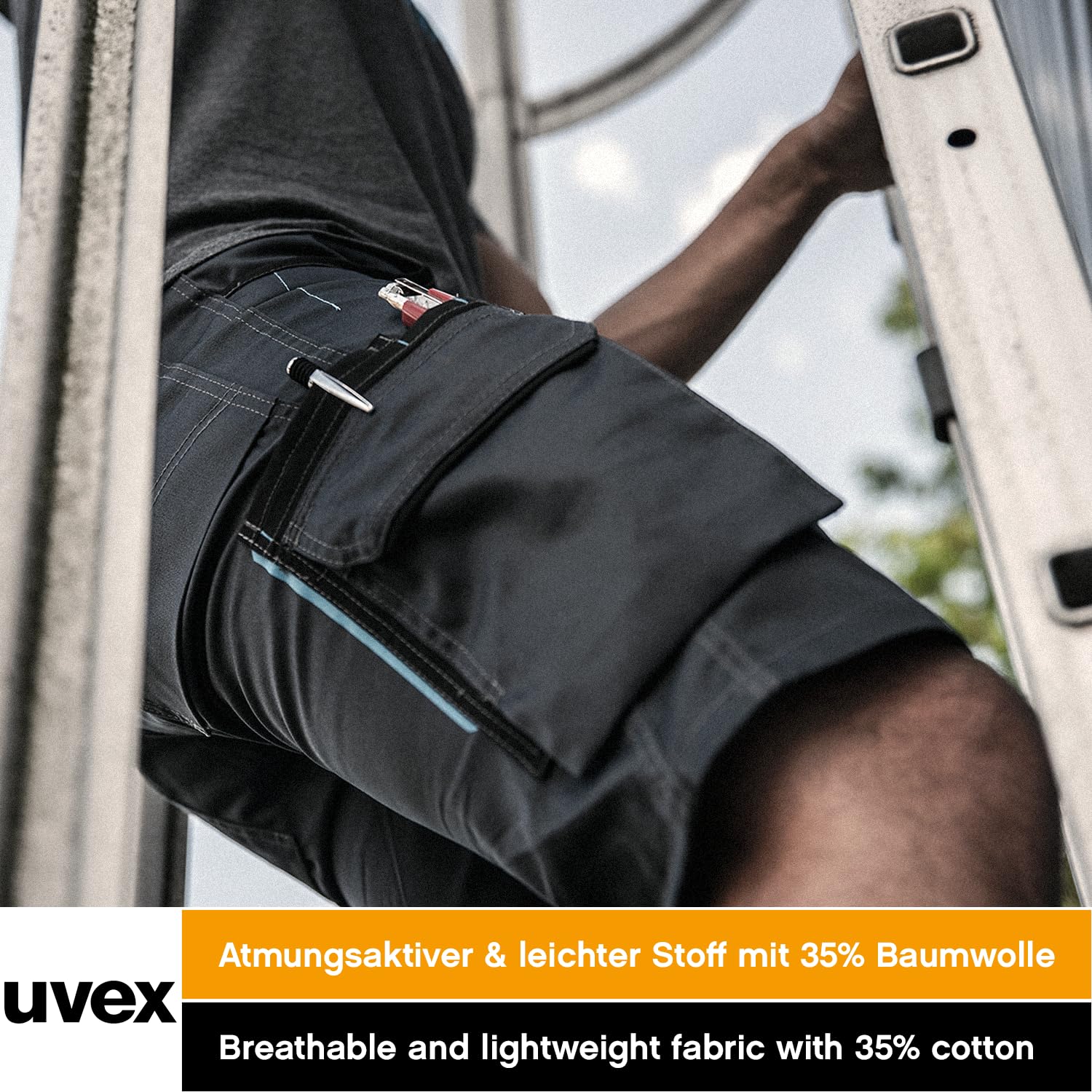 Uvex Tune-Up Herren-Arbeitshose kurz - leichte robuste Arbeitshosen Sommer 35% Baumwolle