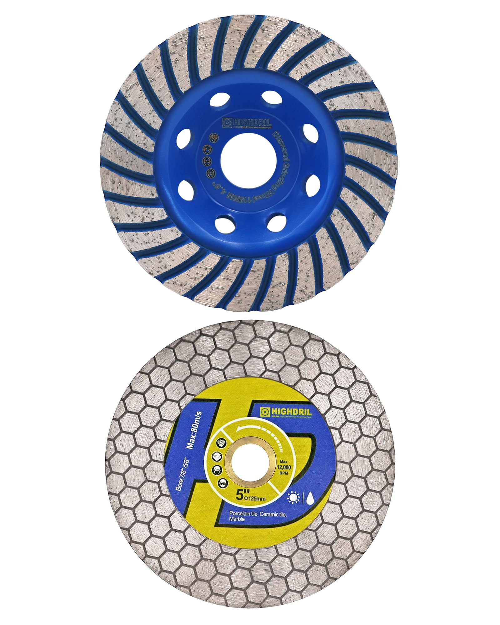 HIGHDRIL Mola a Tazza Diamantata 115 mm e HIGHDRIL Disco Diamantato Gres Porcellanato - 125mm