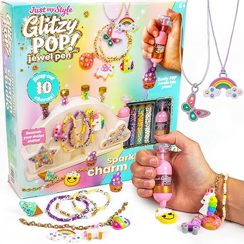Just My Style Glitzy Pop Jewel Pen Sparkling Charm Studio, gema tus propios accesorios, kit de gemas para dijes de joyería de bricolaje, gran