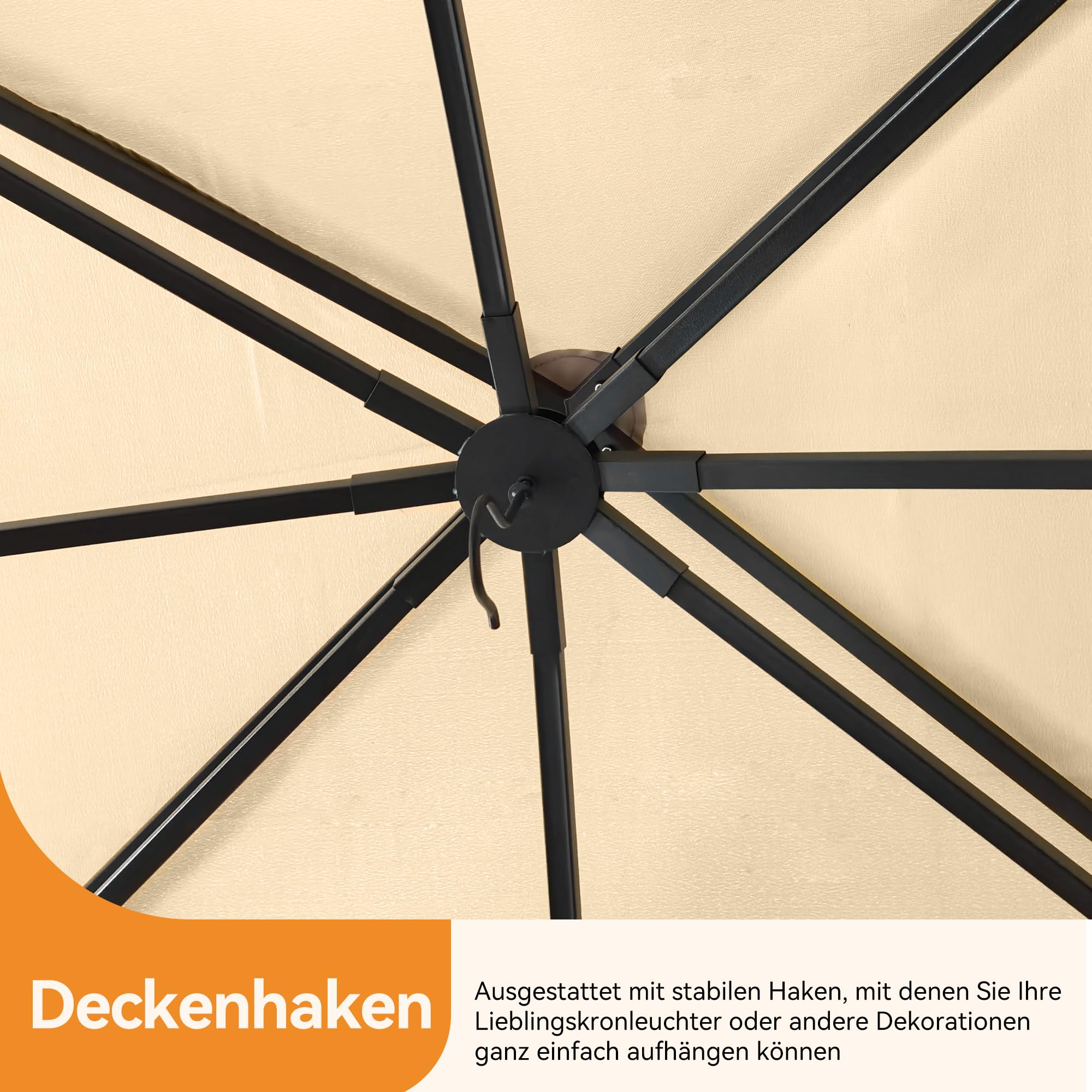 Modern Shade Gartenpavillon Doppeldach 2,4 x 2,4m mit LED-Beleuchtung & Bluetooth-Lautsprecher, Robuste Außenmarkise mit Metallrahmen, Pavillon mit Stoffdach, Netz und Vorhängen für Garten, Khaki