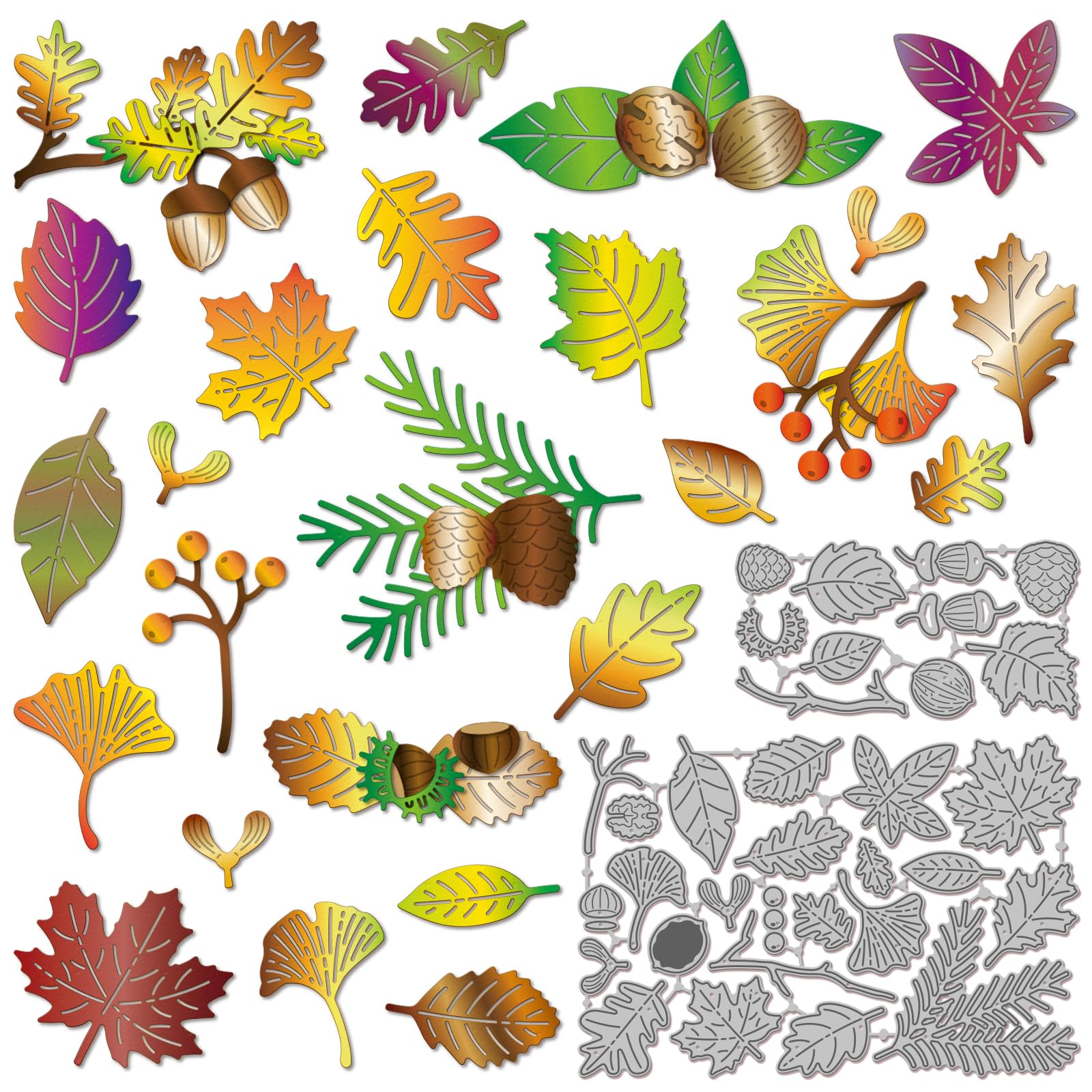 GLOBLELAND Fall Leaves Die Cuts Autumn Leaf Seeds Acorns Pine Cones Cutting Dies for DIY Scrapbooking Paper Card Making Album Art Craft Decoration