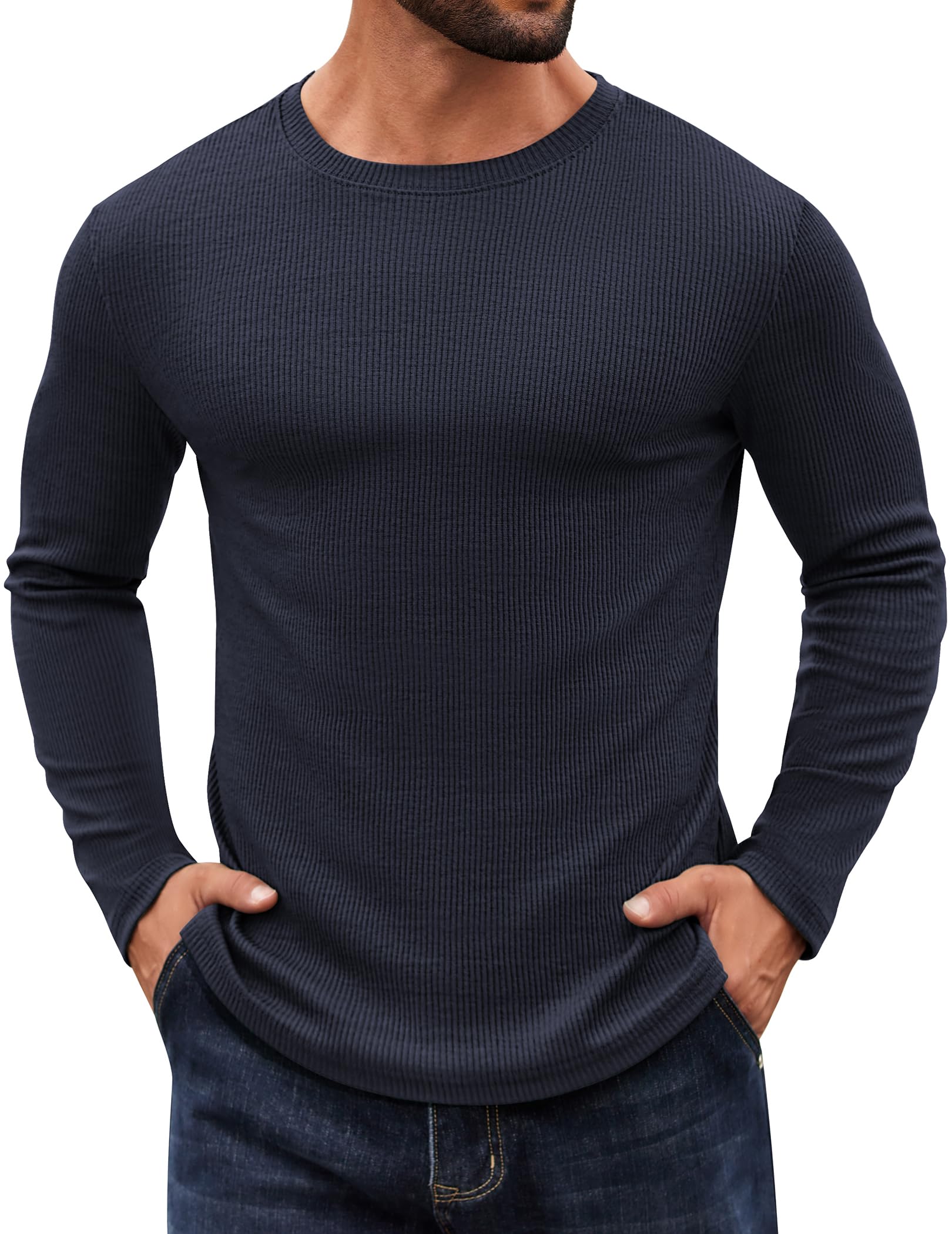 crewneck sweaters for men slim fit long sleeve pullover sweater ribbed knitted lightweight tops
