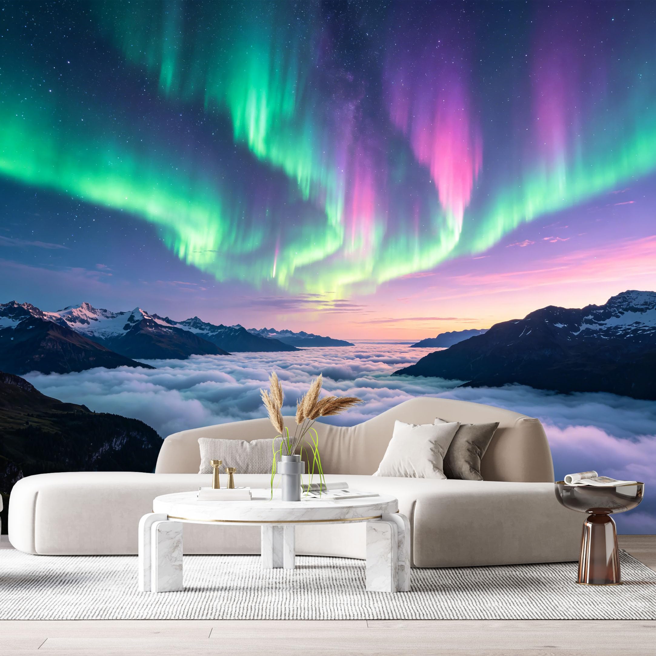 Custom Size Wall Murals Aurora Sky Landscape Mountain Clouds Night Horizon SelfAdhesive Wall Fabric Removable Large Wallpaper for Photo Living Room