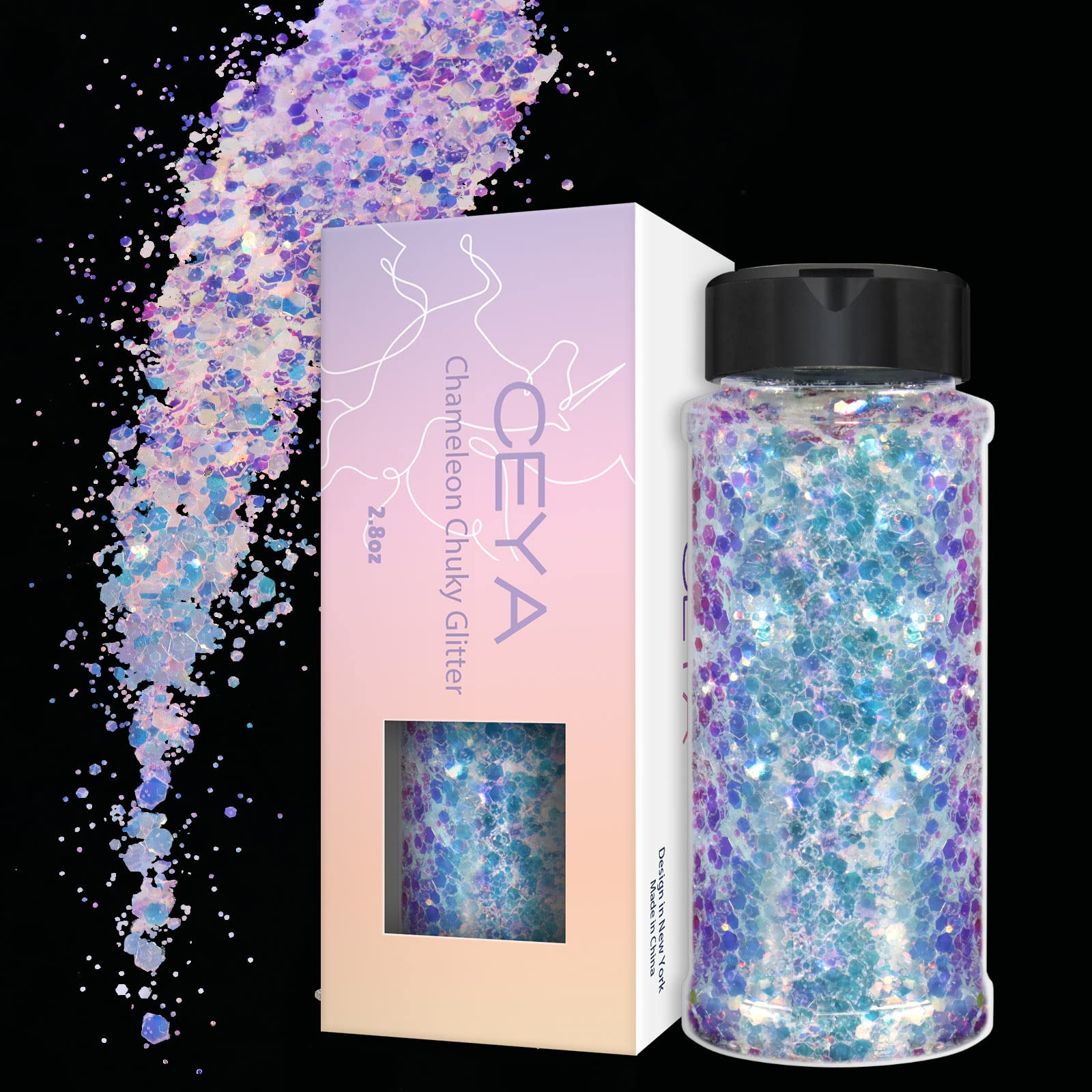 Ceya Chameleon Chunky Glitter Magic Opal Colors Shift Craft Glitter Powder Color Changing Iridescent Flake Sequin for Epoxy Resin, Nail, Tumbler, Slime, Phone Case, Party Decor, Jewelry Making