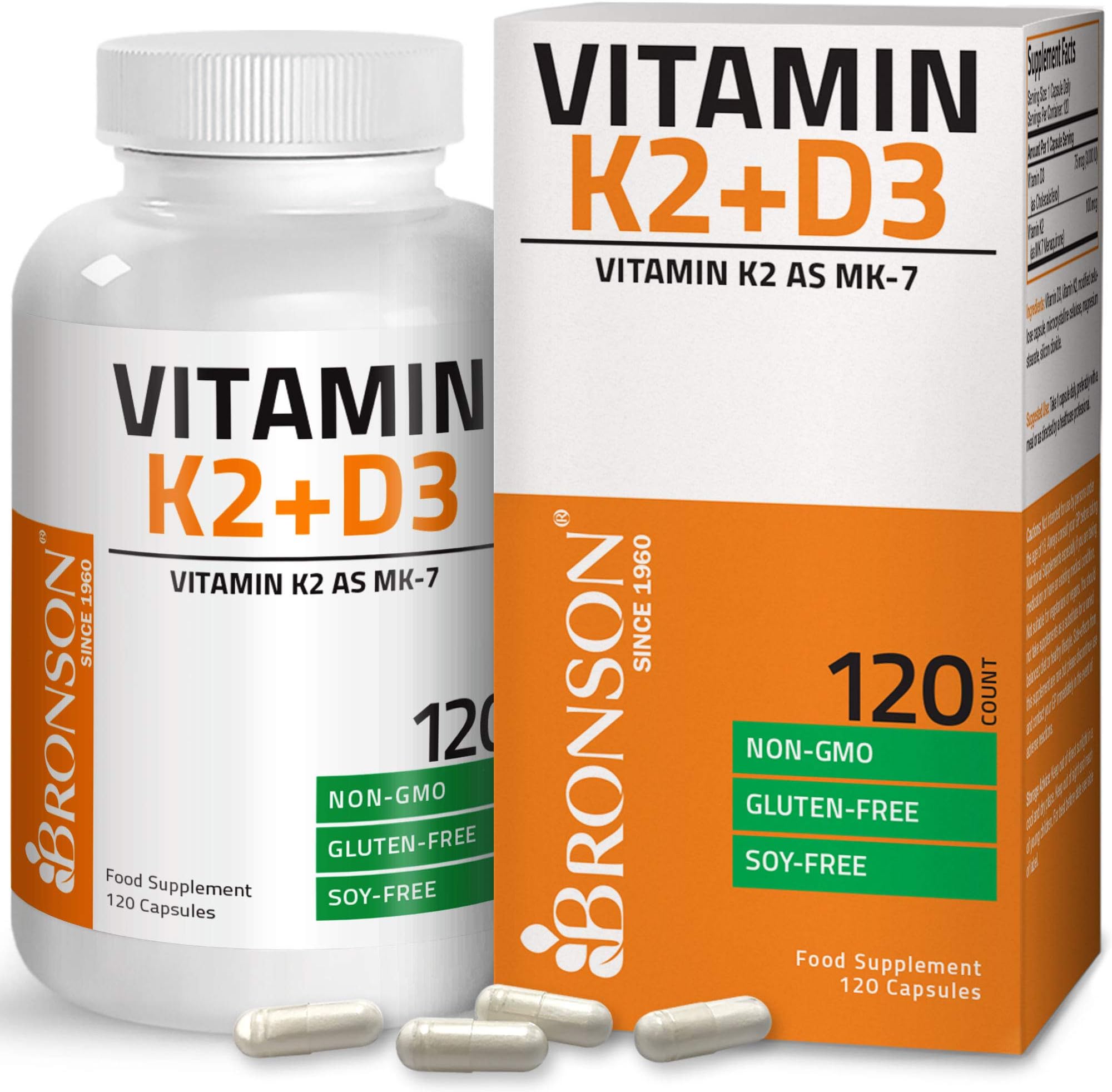 Vitamin K2 (MK7) with D3 Supplement - Non GMO Formula - 3000 IU Vitamin D3 & 100 mcg Vitamin K2 MK-7 - Easy to Swallow Vitamin D & K Complex 120 Vegetarian Capsules