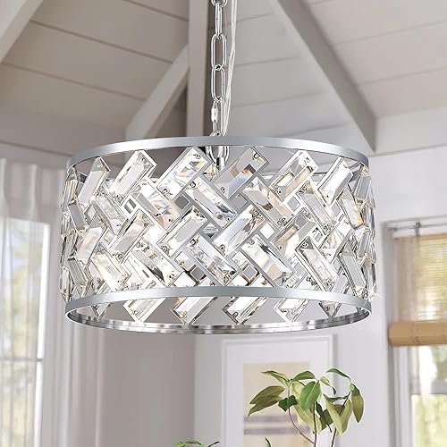 Miniatura 13 de Gold Crystal Chandelier,3-Light Morden Dining Room Light Fixture,12.4" Small Round Pendant Light for Bedroom Kitchen Foryer Entryway Hallway Living