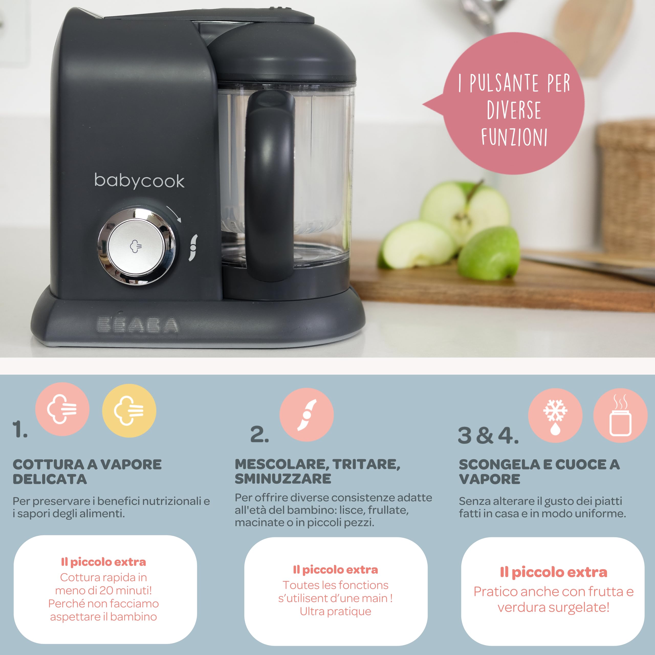 BÉABA Babycook Solo Robot do Pary 4 w 1 Mixer Cottura dla Niemowląt i Dzieci Ciemnoszary