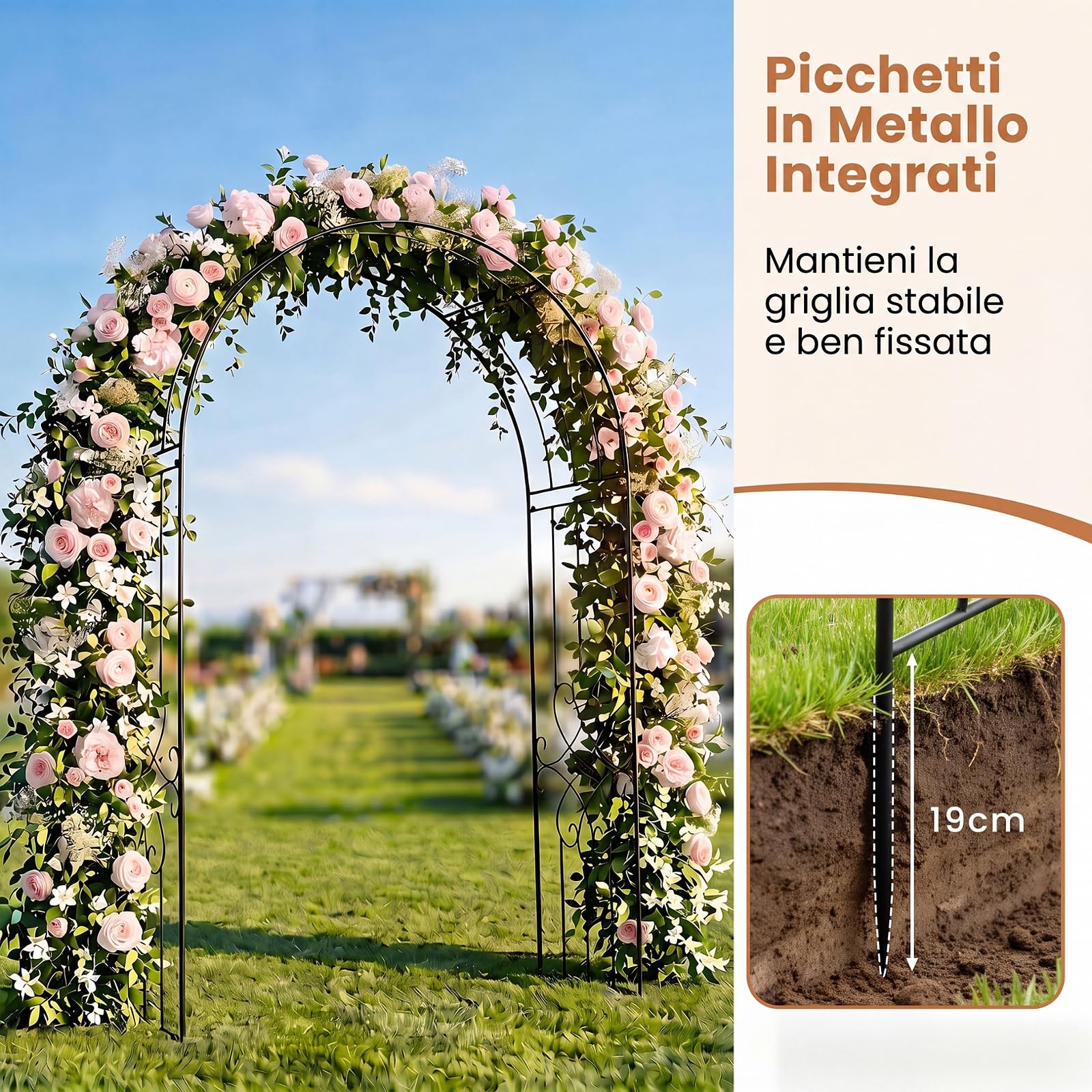 GYMAX Arco da Giardino in Metallo, Pergolato per Piante Rampicanti