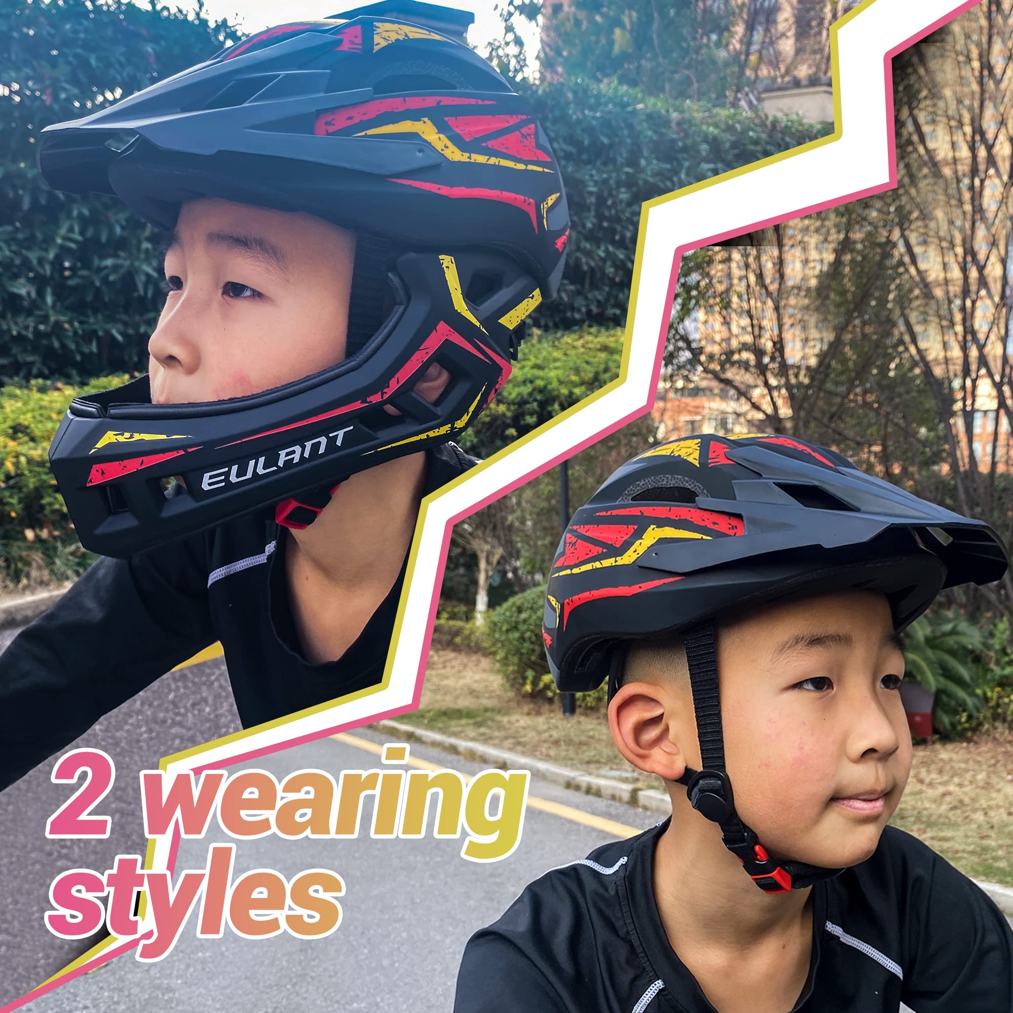 EULANT Casco de Bicicleta con Mentonera Desmontable para Niño,Ligero Casco Integral Niños para Bici MTB BMX Ciclismo Moto Patinaje Scooter Skate Hoverboard