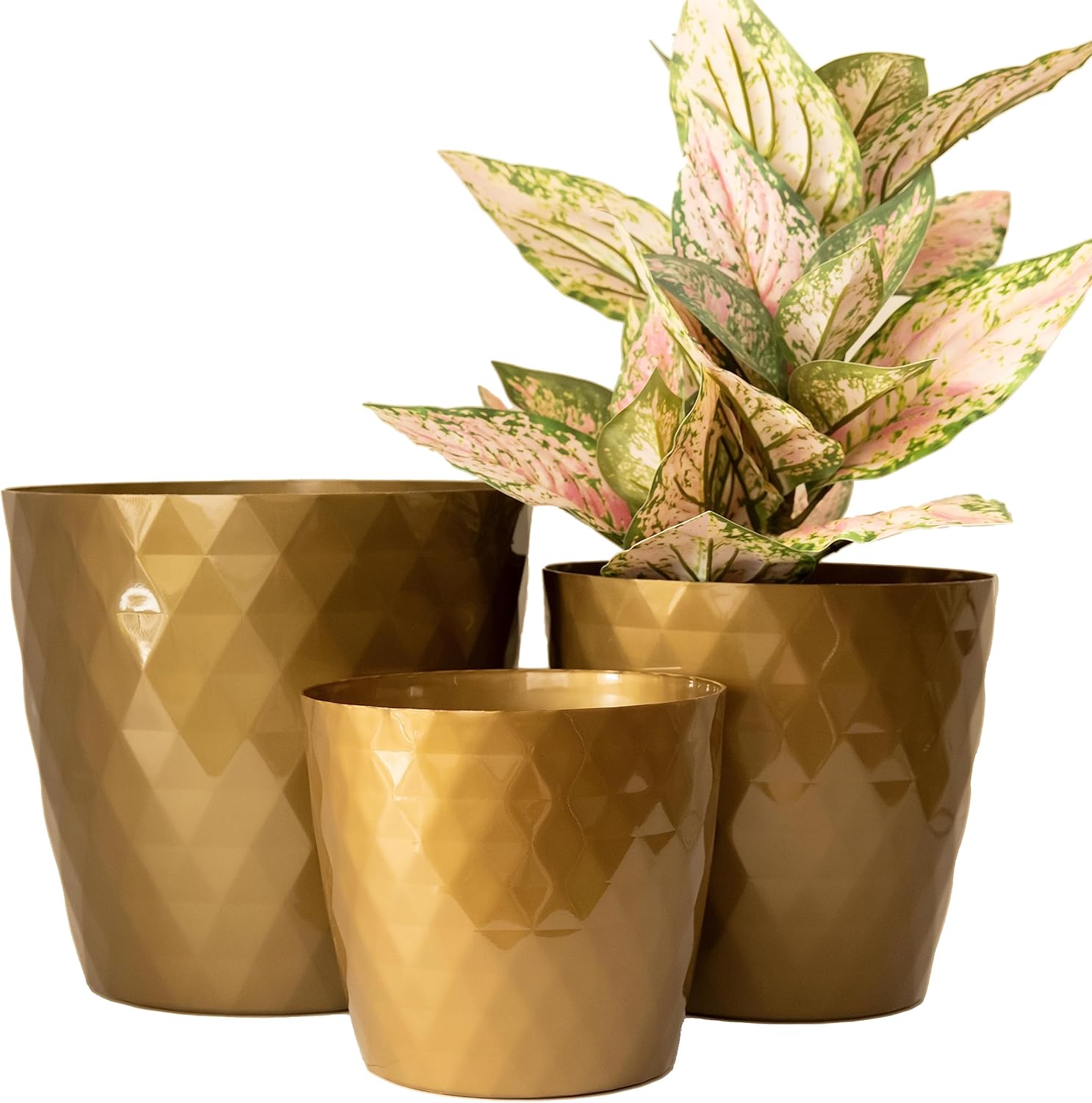 Home Garden Ornaments Gold Plant Pots Indoor Set of 3 Sizes 20/25/30cm