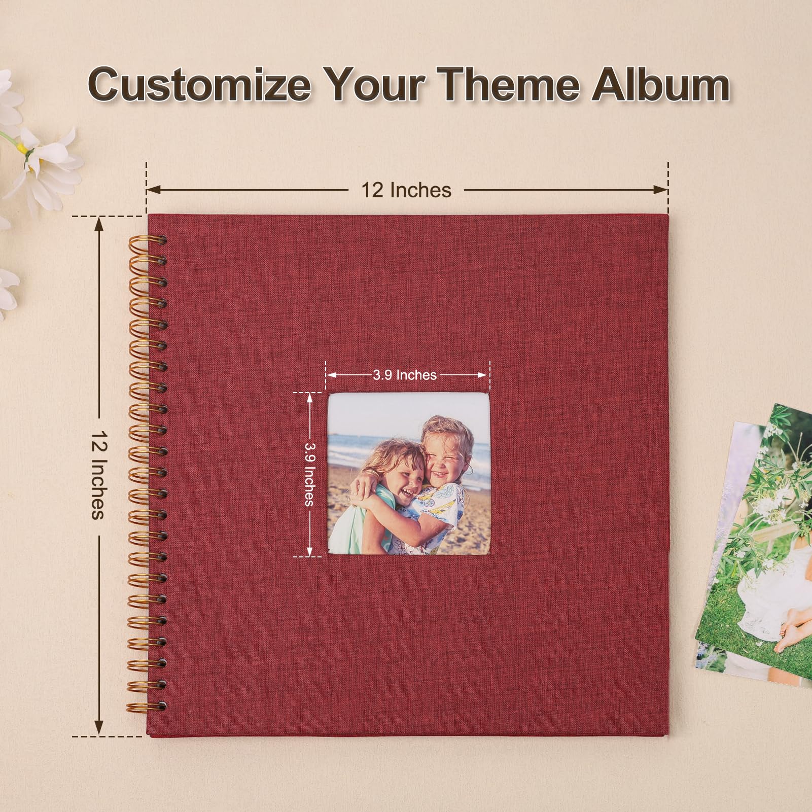 Scrapbook Fotoalbum, 30,5 x 30,5 cm, 80 Seiten, Hardcover, Kraftpapier, Leineneinband, Sammelalbum, Erinnerungsbuch, DIY-Scrapbook, Alben für Hochzeit, Baby, Freund, Reisen, Jahrestag, Familie, Rot