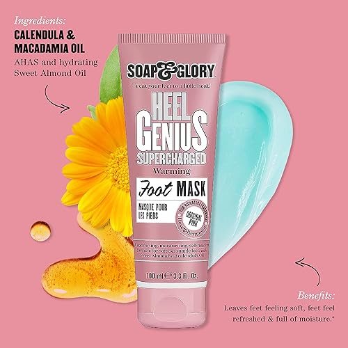 Soap & Glory Original Pink Heel Genius - Máscara de pies supercargada Tratamiento de pies autocalentables para pies ásperos y agrietados Almendra