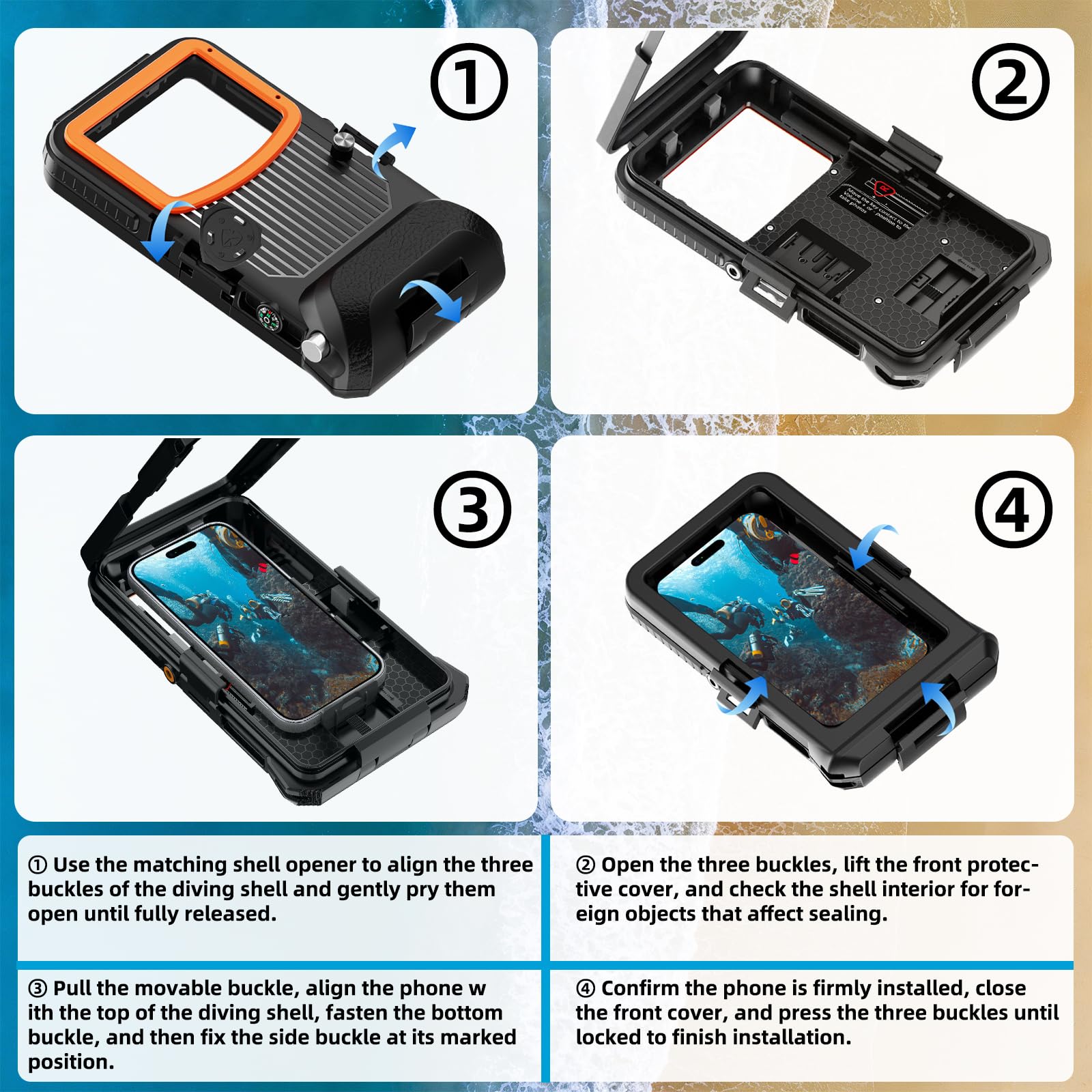 ShellBox Case Custodia per telefono subacquea IP68 2026, 15,7 m 1H, fotografia subacquea per Samsung Galaxy S26/S25/S24/S23 Ultra/Plus, adatta per telefoni con pulsante del volume destro da 5,4"-6,9