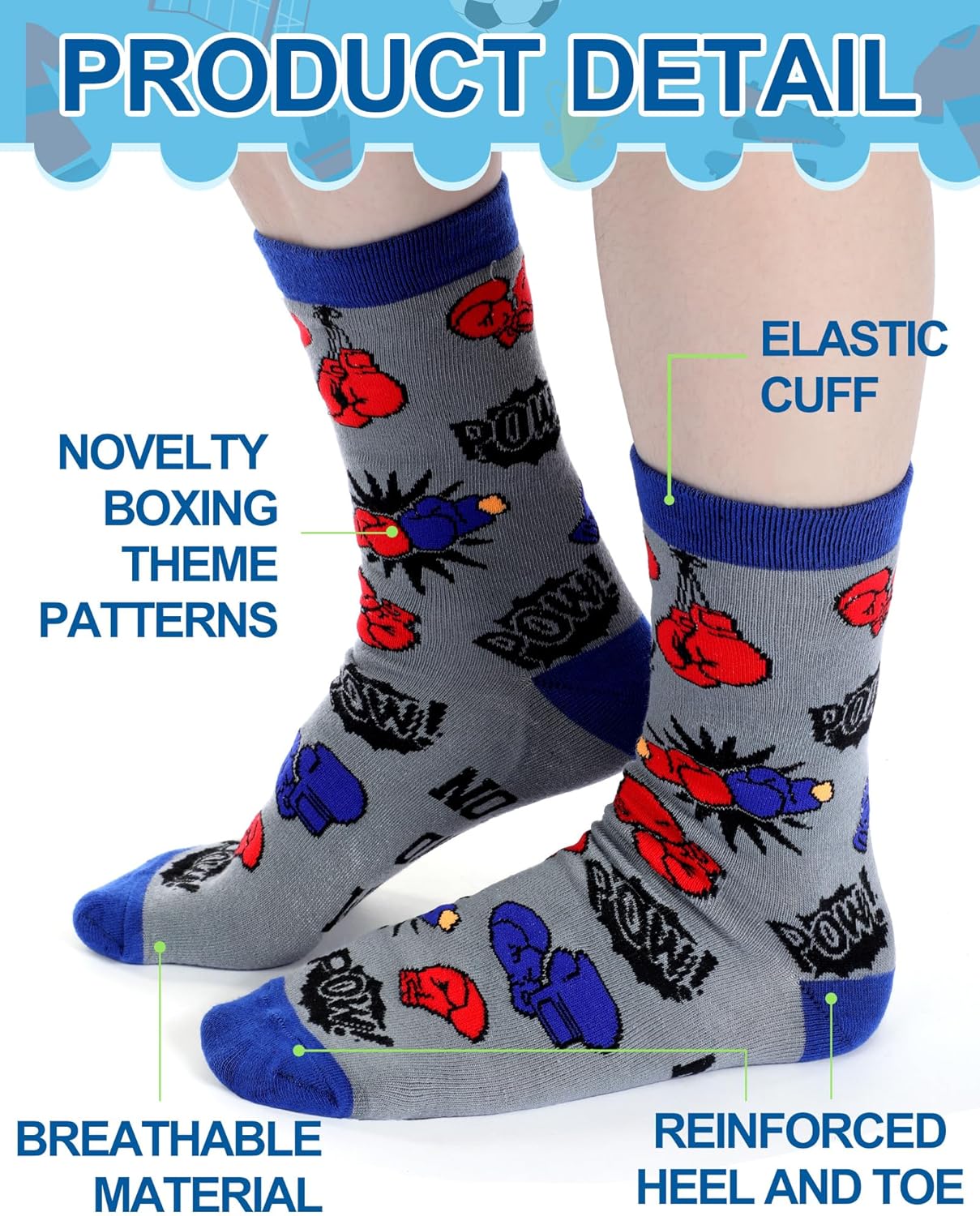 6 Pairs Novelty Sports Gifts for Men Cotton Crew Socks Birthday Gift for Wrestling Swim Fencing Boxing Lover - Image 4
