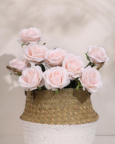 Miniatura 2 de DuHouse Ramo de 10 rosas artificiales de seda, tallos largos para arreglos de boda, centro de mesa, fiesta, hogar, cocina, decoración (rubor)