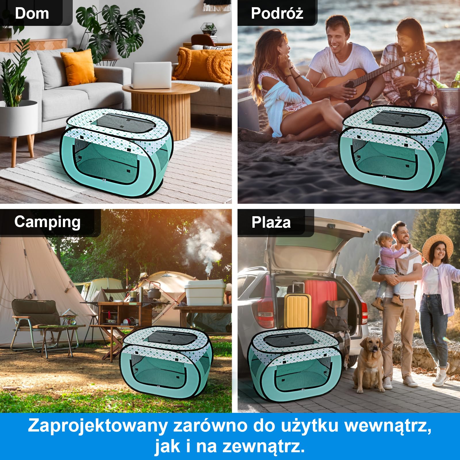 Wolfwise kojec dla zwierząt, przenośna klatka, 600D Oxford, przenośna klatka dla szczeniąt, klatka dla kota do użytku na zewnątrz podczas podróży kempingowych z torbą do przenoszenia, Średni, zielony