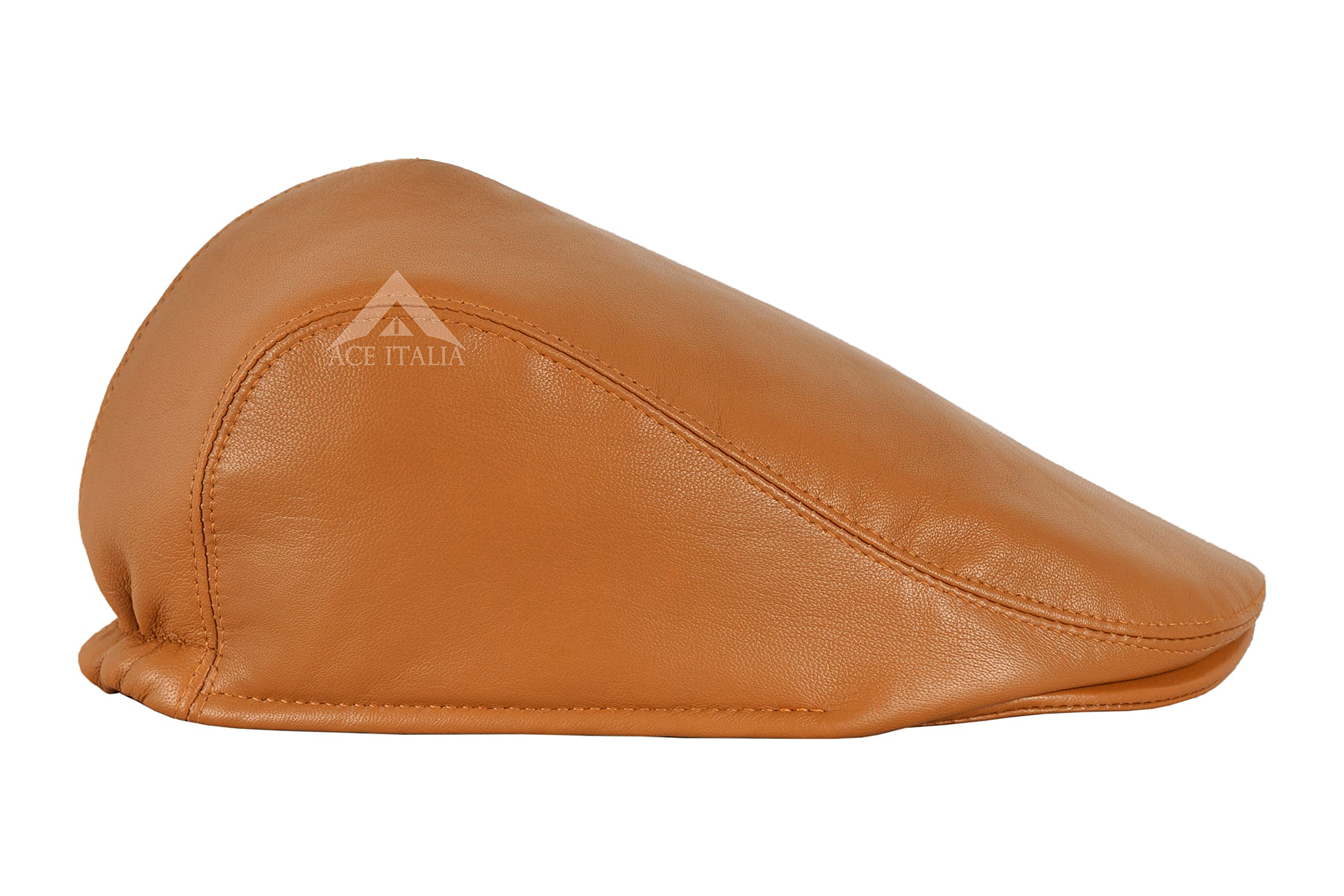 Smart Range Leather Men's Tan Leather Ivy Cap Lambskin Bunnet Newsboy Beret Cabbie Gatsby Flat Golf Hat