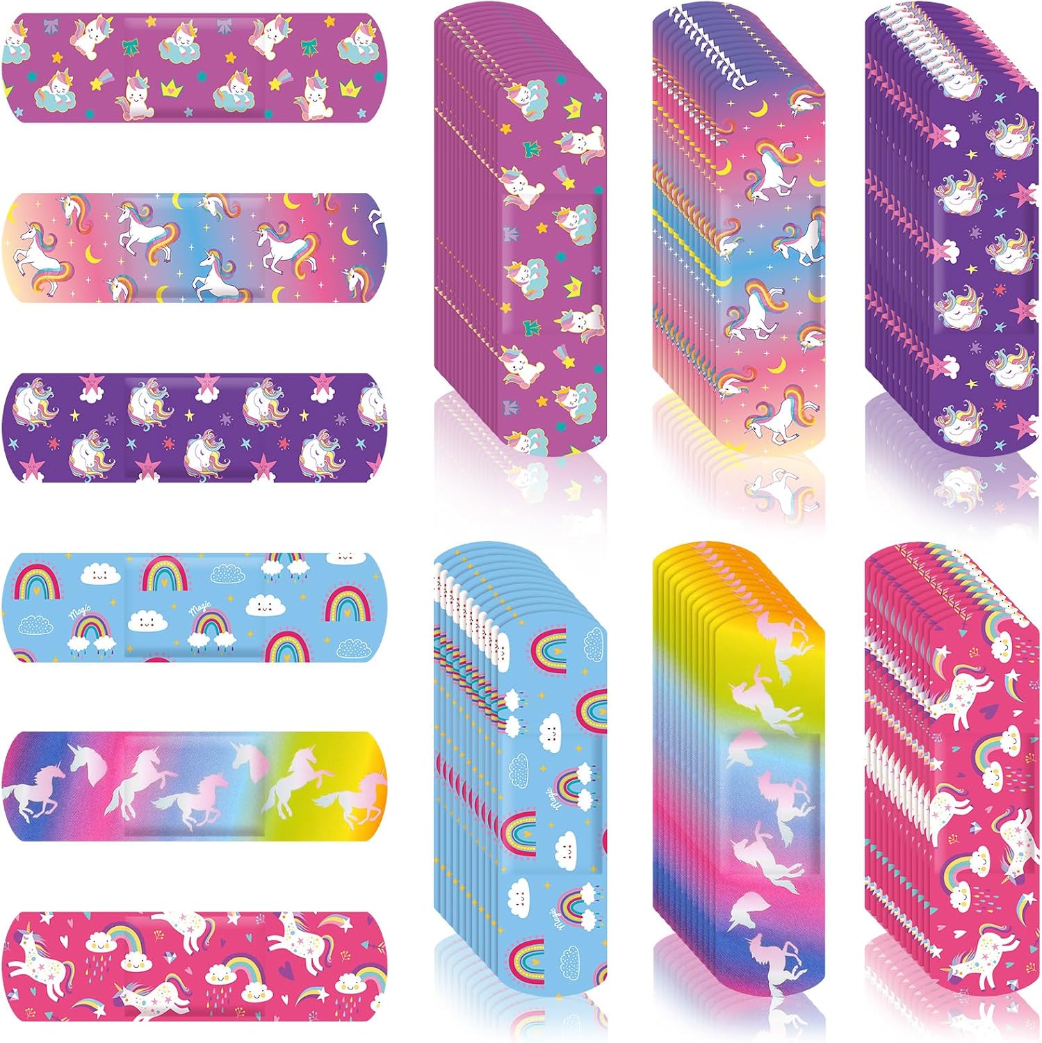 Sinmoe 6 Styles Kids Bandages Cute Cartoon Unicorn Bandages for Girls Kawaii Variety Pack Comfortable Flexible Protection Care for Cuts Scrapes Wounds(240 Pcs)