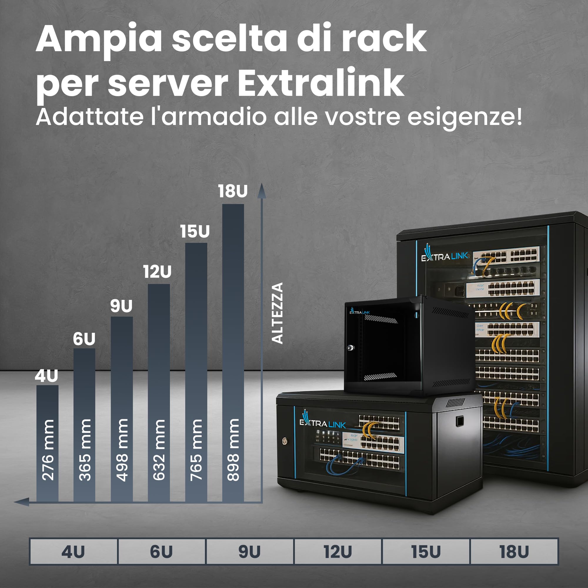Armadio Rack 19 pollici 6U 400 mm 60 kg porta in vetro temperato nero