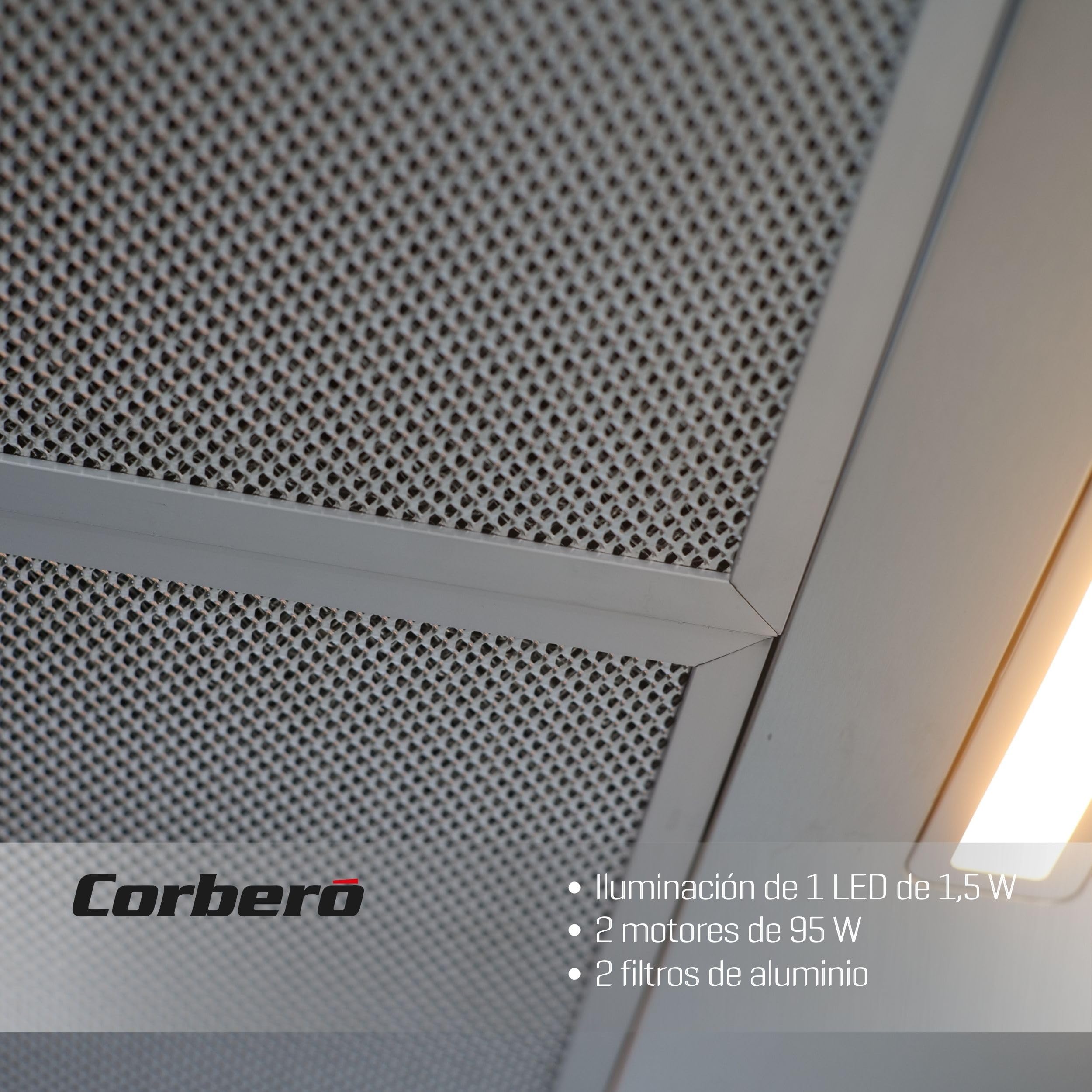 Corberó SELATI640X Campana Convenzionale, 60 cm, Portata 400 m3/h, Inox,191,5 W, 3 velocità, 2 x Filtro Alluminio, Filtro Carbonio, Efficienza Energetica D