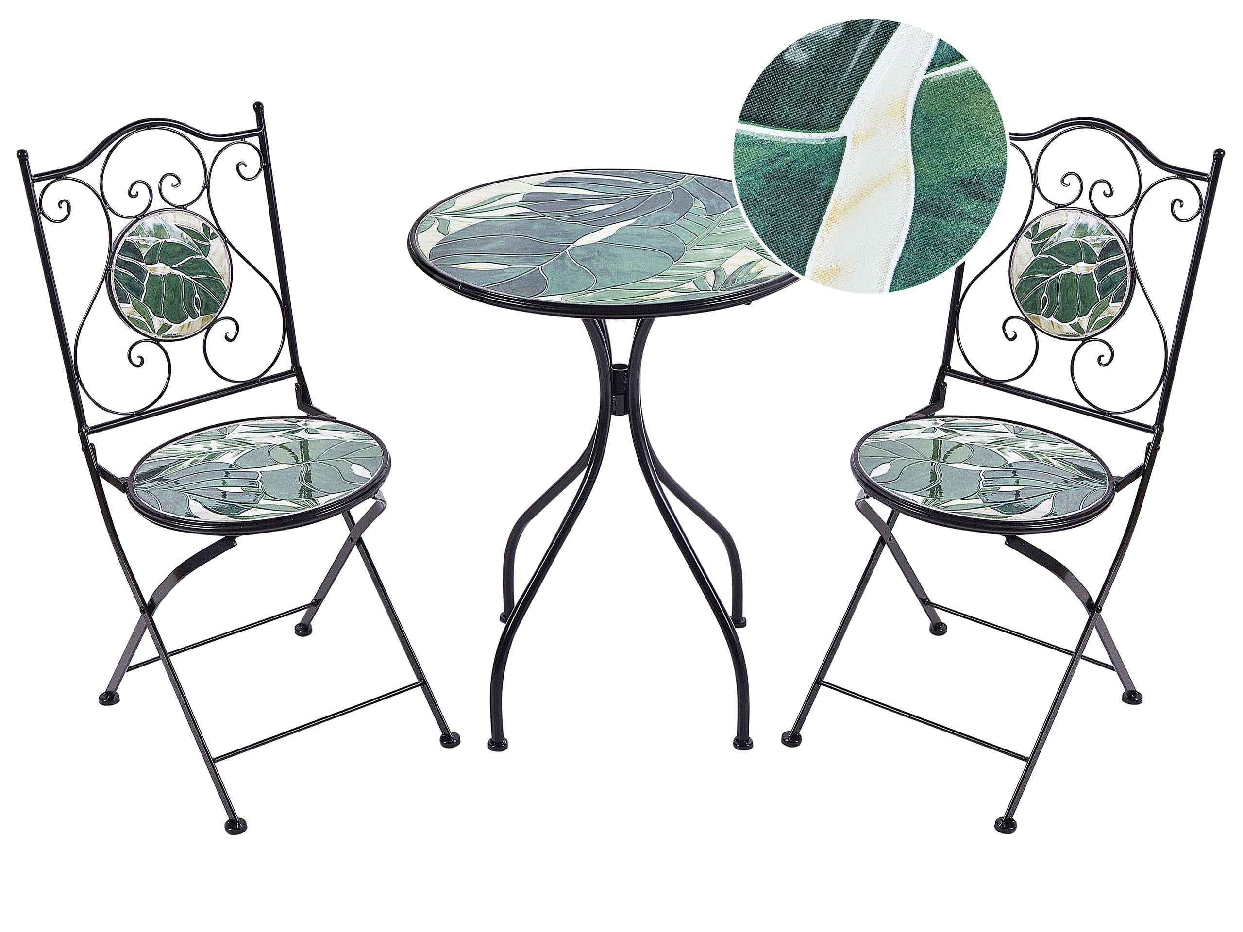 Beliani Outdoor Ceramic and Metal Garden Bistro Set Table and Chairs for 2 People Black, COZZANA