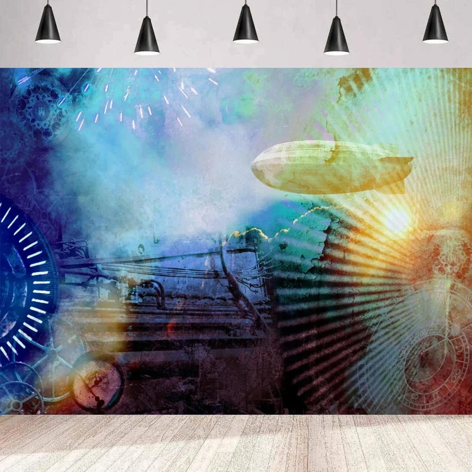 Fotografie Vintage Zahnräder Luftschiff Uhren Dampfmaschine Hintergrund Wand Militär Krieg Thema Geburtstag Party Dekor