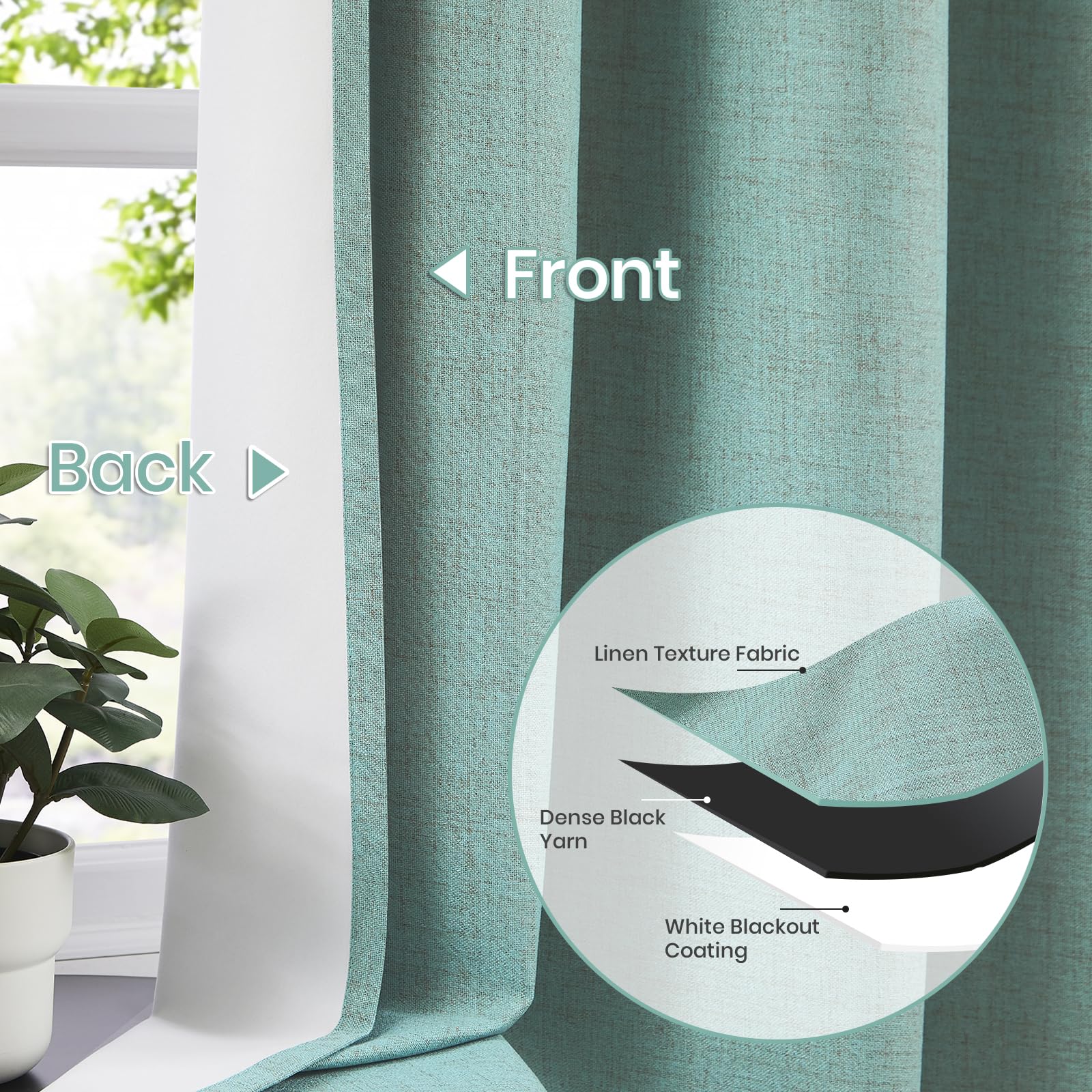 Melodieux Verdunkelungsvorhänge aus Leinen, 100 % für Schlafzimmer, Wohnzimmer, wärmeisoliert, Raumverdunkelung, Privatsphäre, gefütterte Vorhänge, natürliche, elegante Jute-Vorhänge mit Ösen, 106,7 x