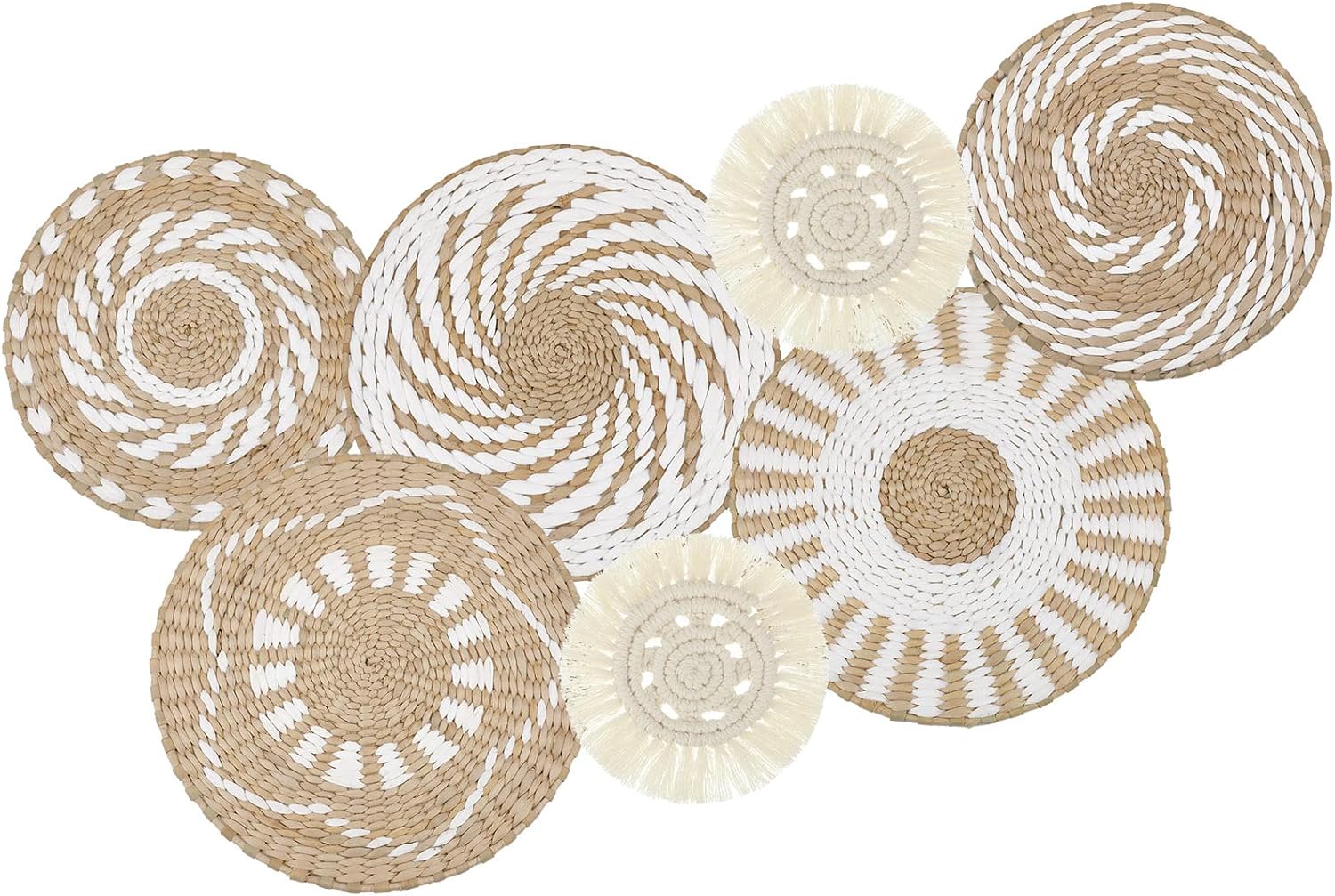 Glenmal 7 Pcs Boho Wall Basket Decor Bulrush Woven Basket