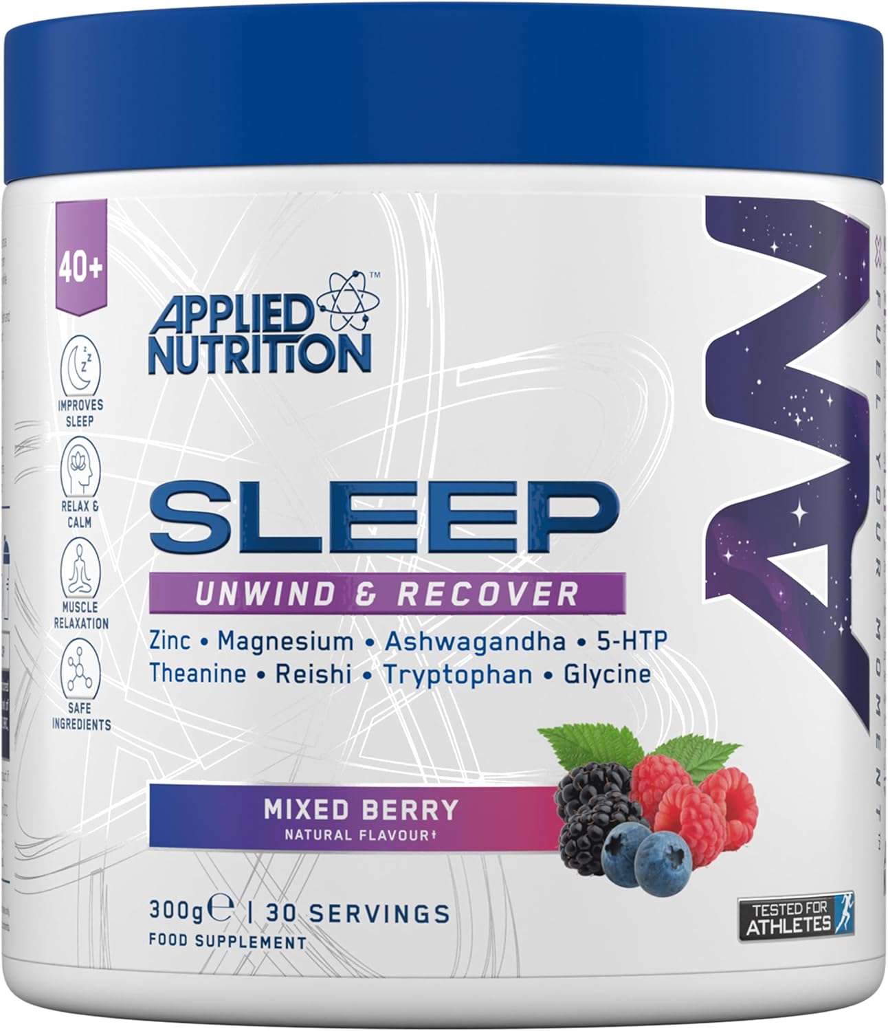 Applied Nutrition Sleep Support for Over 40s | Magnesium, Glycine, L-Theanine, 5-HTP & Adaptogens | Informed Sport – Mixed Berry (300g – 30 Servings)