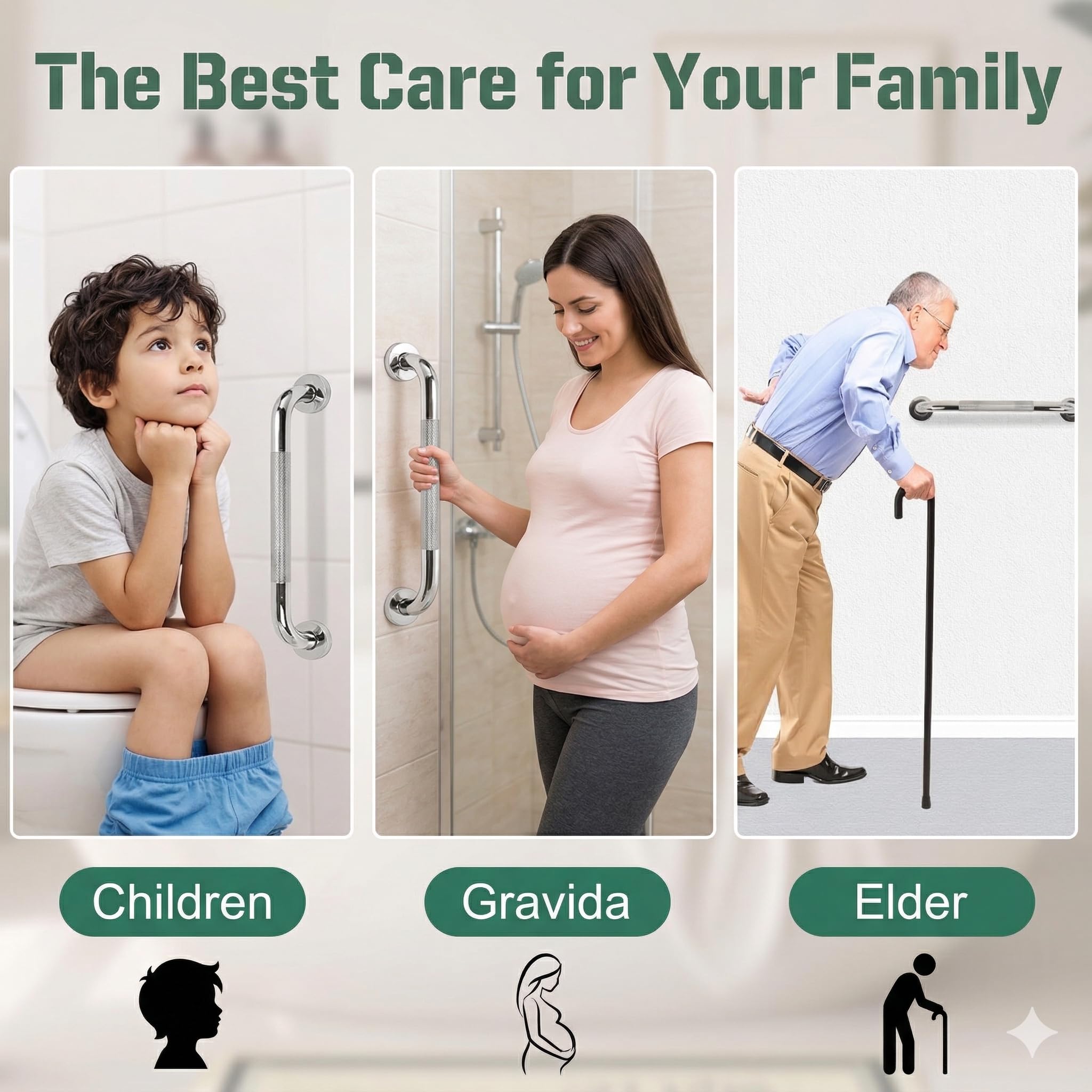 2 Pezzi Maniglione Bagno, 40 cm Maniglione Doccia Acciaio Inossidabile, Antiscivolo, barra di sostegno per parete della vasca per Disabili Anziani Gravida Bambini, con Viti di Montaggio