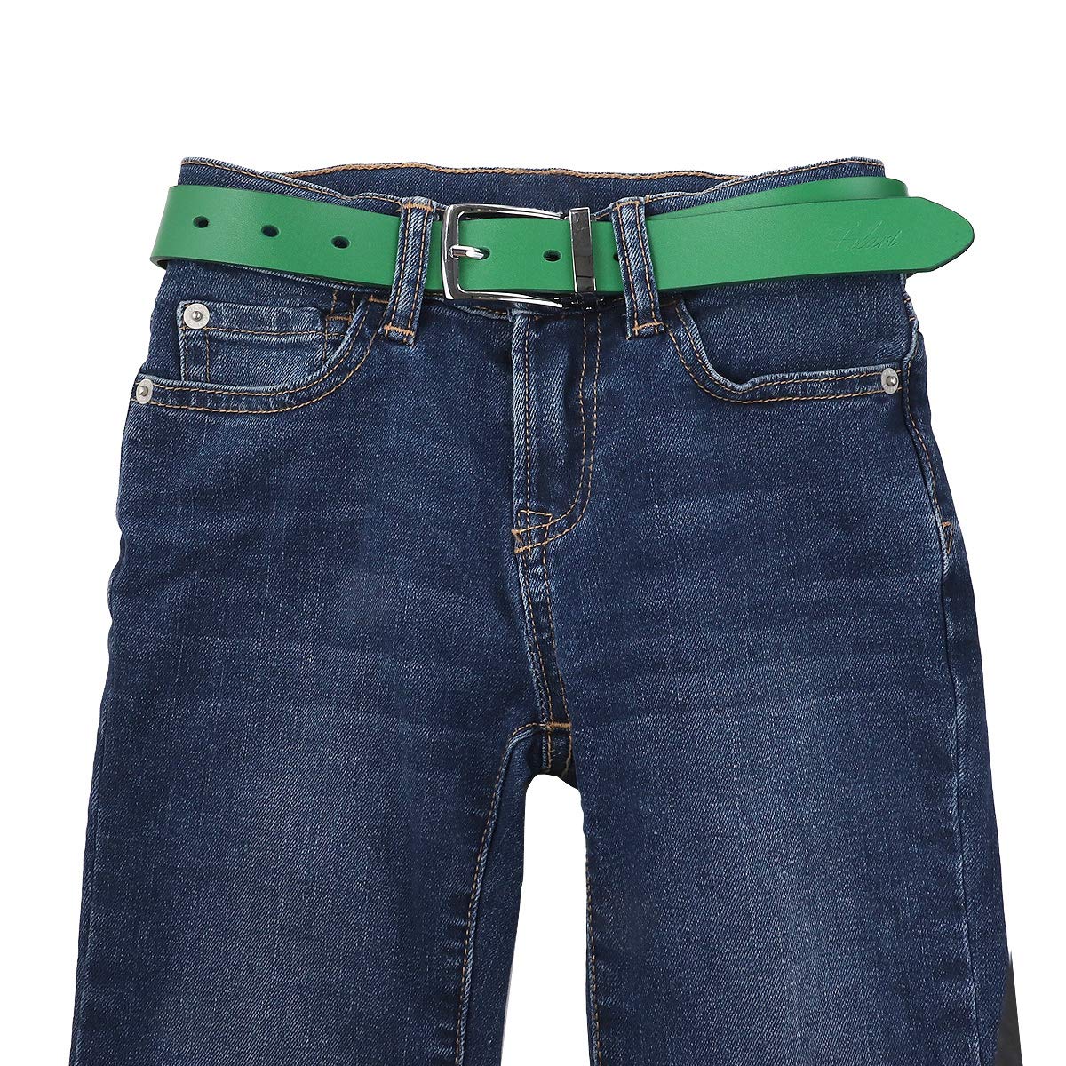Falari Kids Leather Belts for Boys All Occasion 1" Trim to Fit - One Piece Leather Cutting 5002-Kelly Green