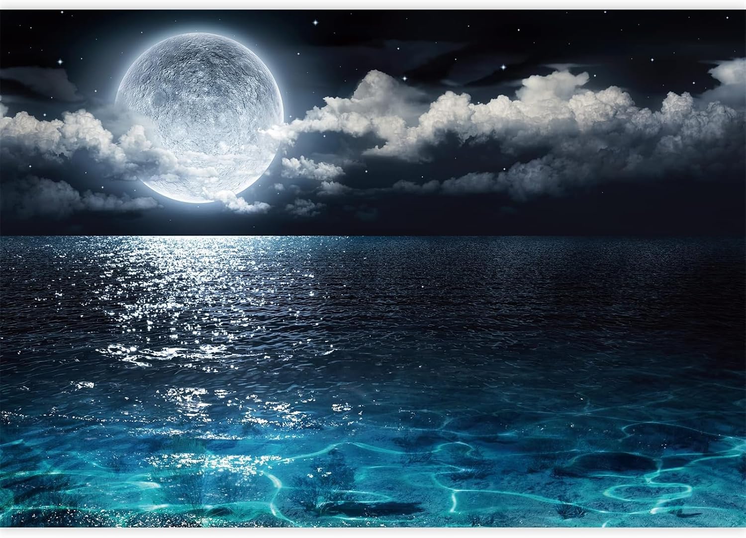White Clouds On The Moon Self Adhesive Wallpaper, Sea Water Peel and Stick Wallpaper Decorative Wall Mural, Removable Large Sticker Posters Home Covering Interior,77" W x 55" H