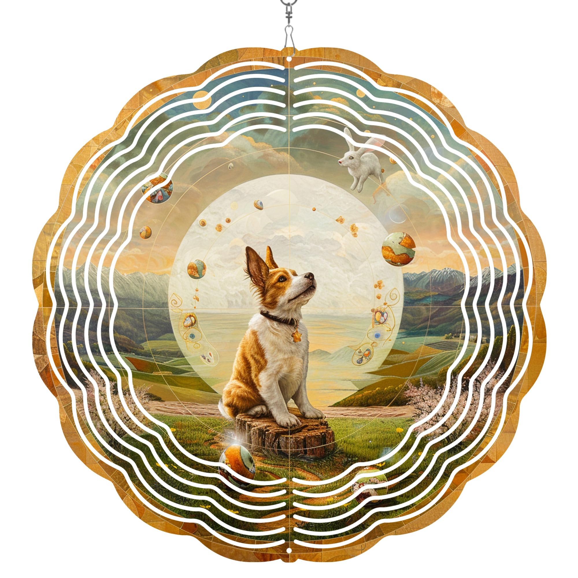 365CUSGIFTS Easter Dog Wind Spinner, St Patricks Day Decorations Gifts for Women, 3D Hanging Wind Spinners for Outdoor & Indoor Decor, 12 Inch Metal Wind Spinner for Garden Yard Home Ornament